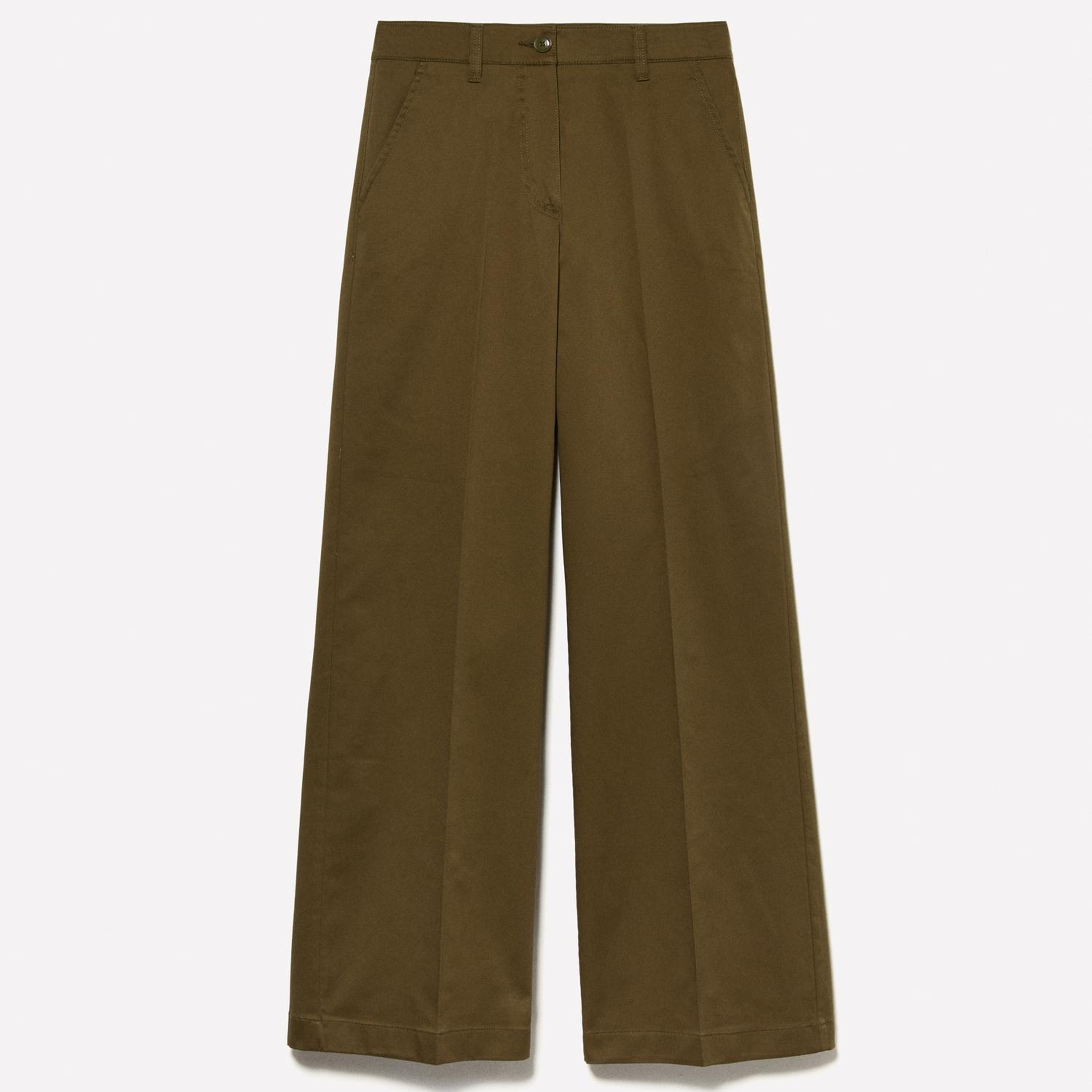 Kadın Koyu Haki Streç Pamuklu Normal Bel Wide Leg Pantolon