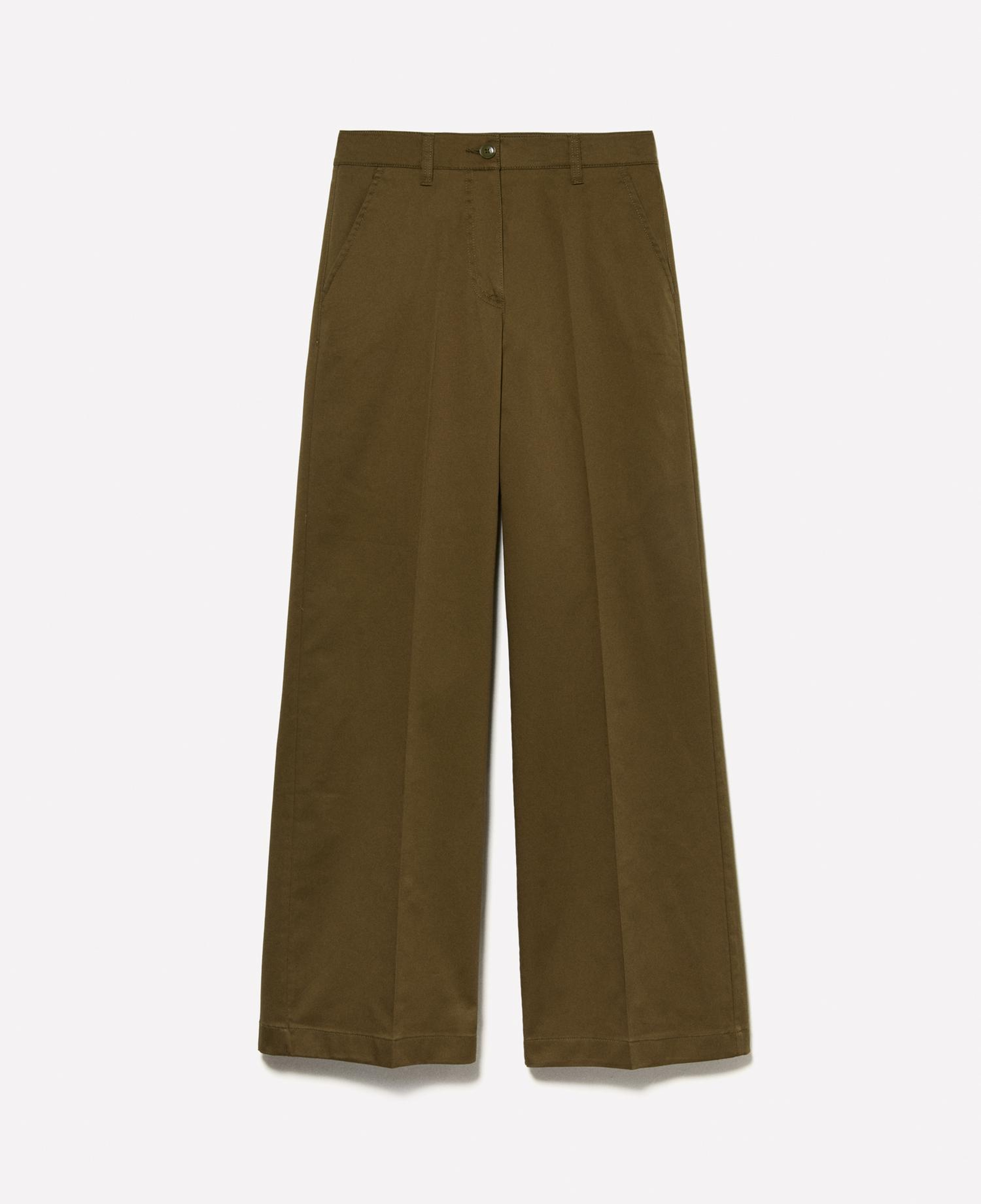 Kadın Koyu Haki Streç Pamuklu Normal Bel Wide Leg Pantolon