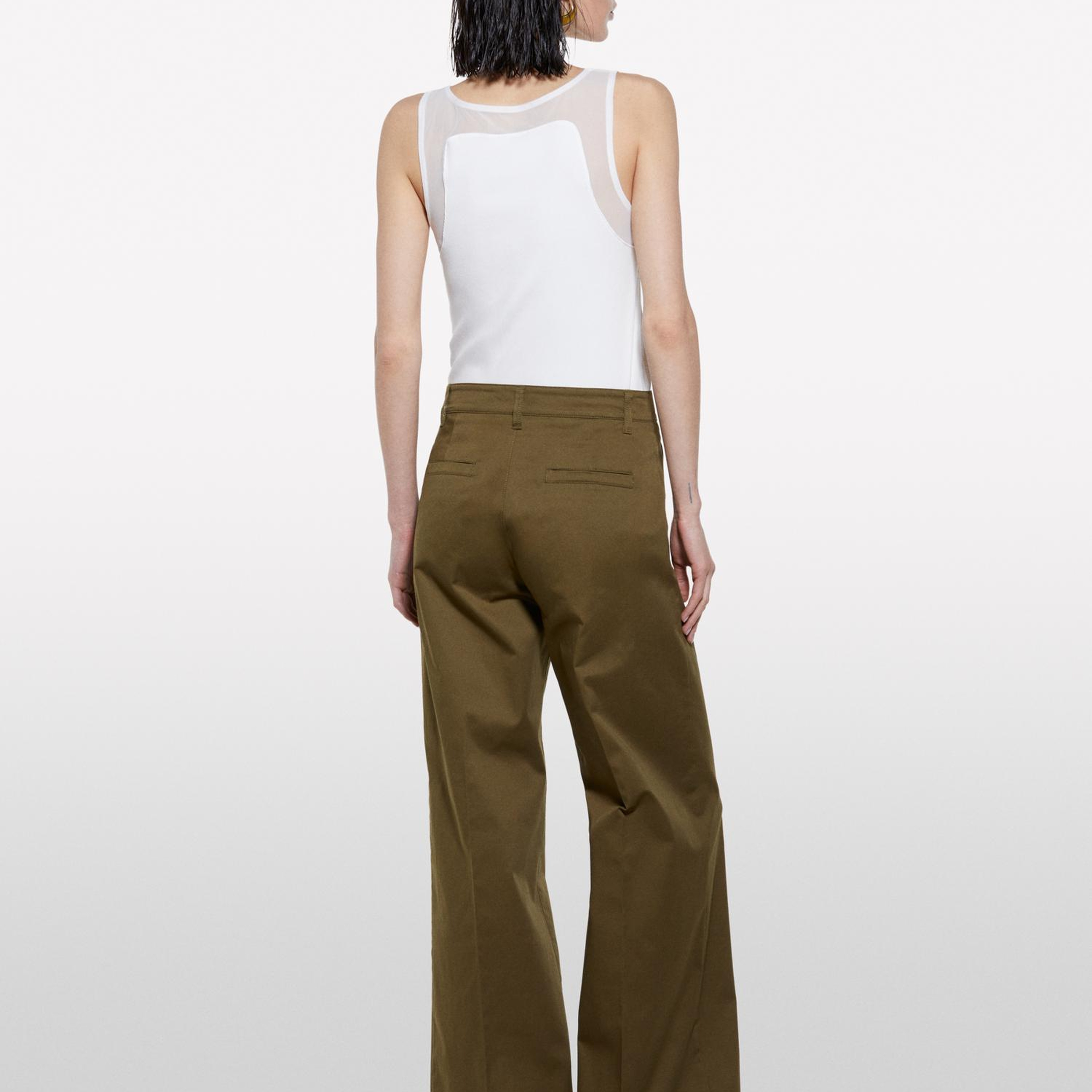 Kadın Koyu Haki Streç Pamuklu Normal Bel Wide Leg Pantolon