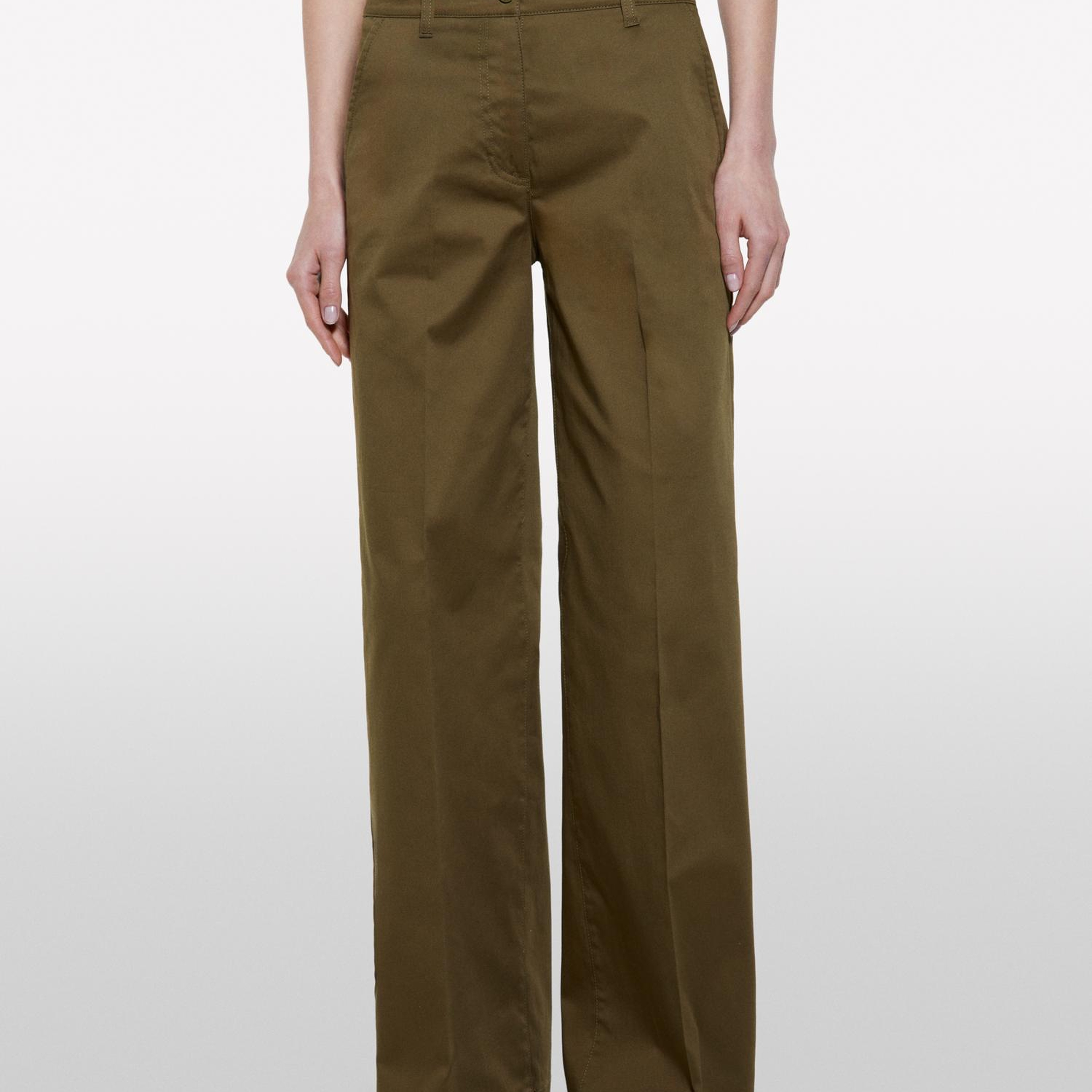 Kadın Koyu Haki Streç Pamuklu Normal Bel Wide Leg Pantolon
