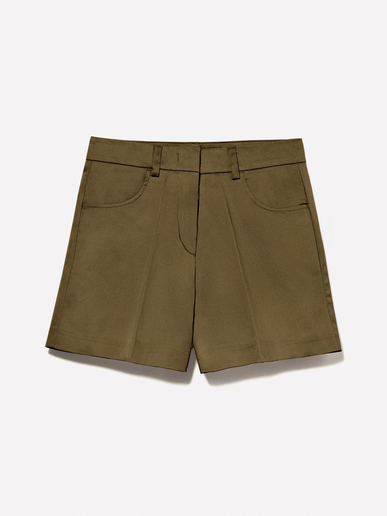 Kadın Koyu Haki Streç Pamuklu Cepli Yüksek Bel Slim Fit Şort