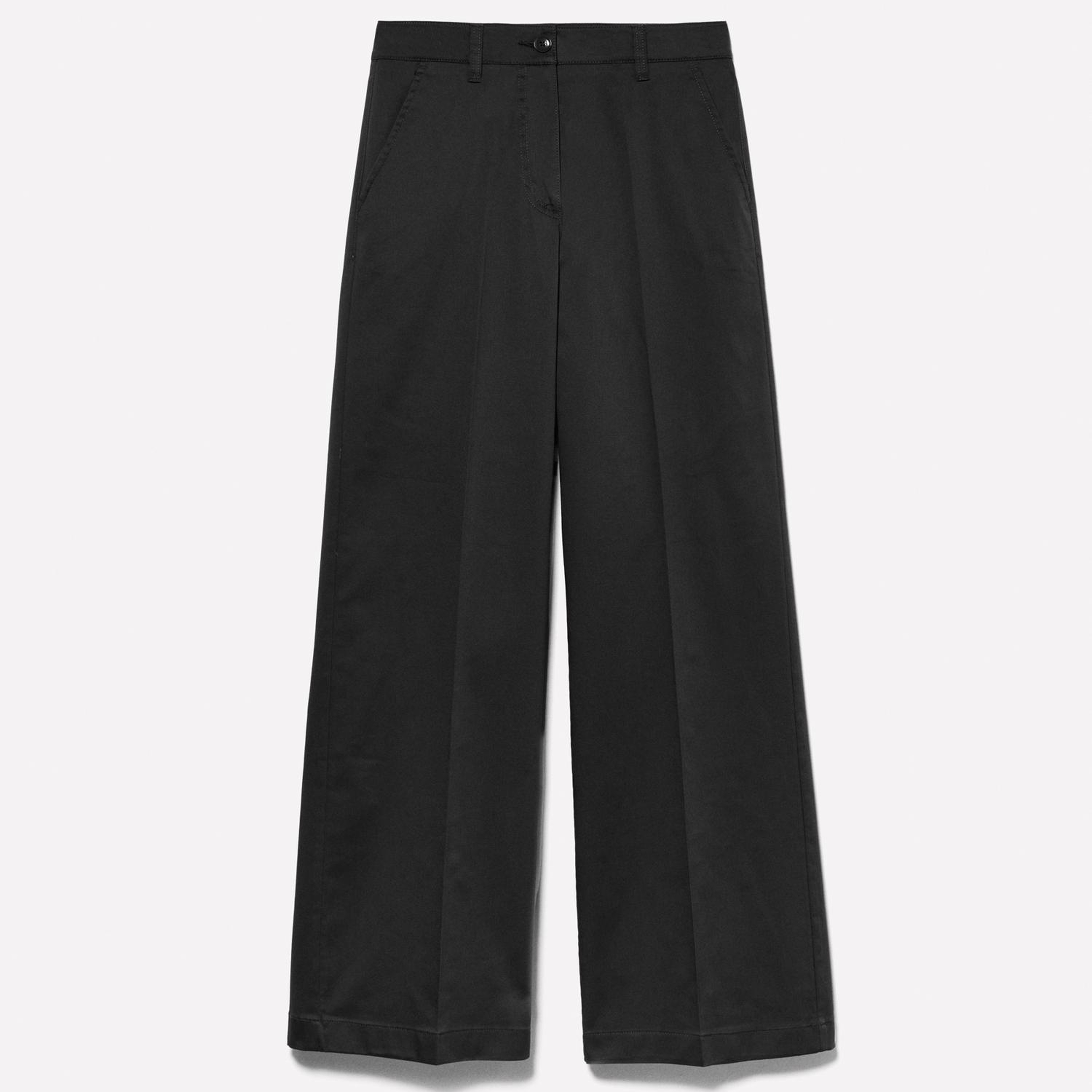 Kadın Siyah Streç Pamuklu Normal Bel Wide Leg Pantolon