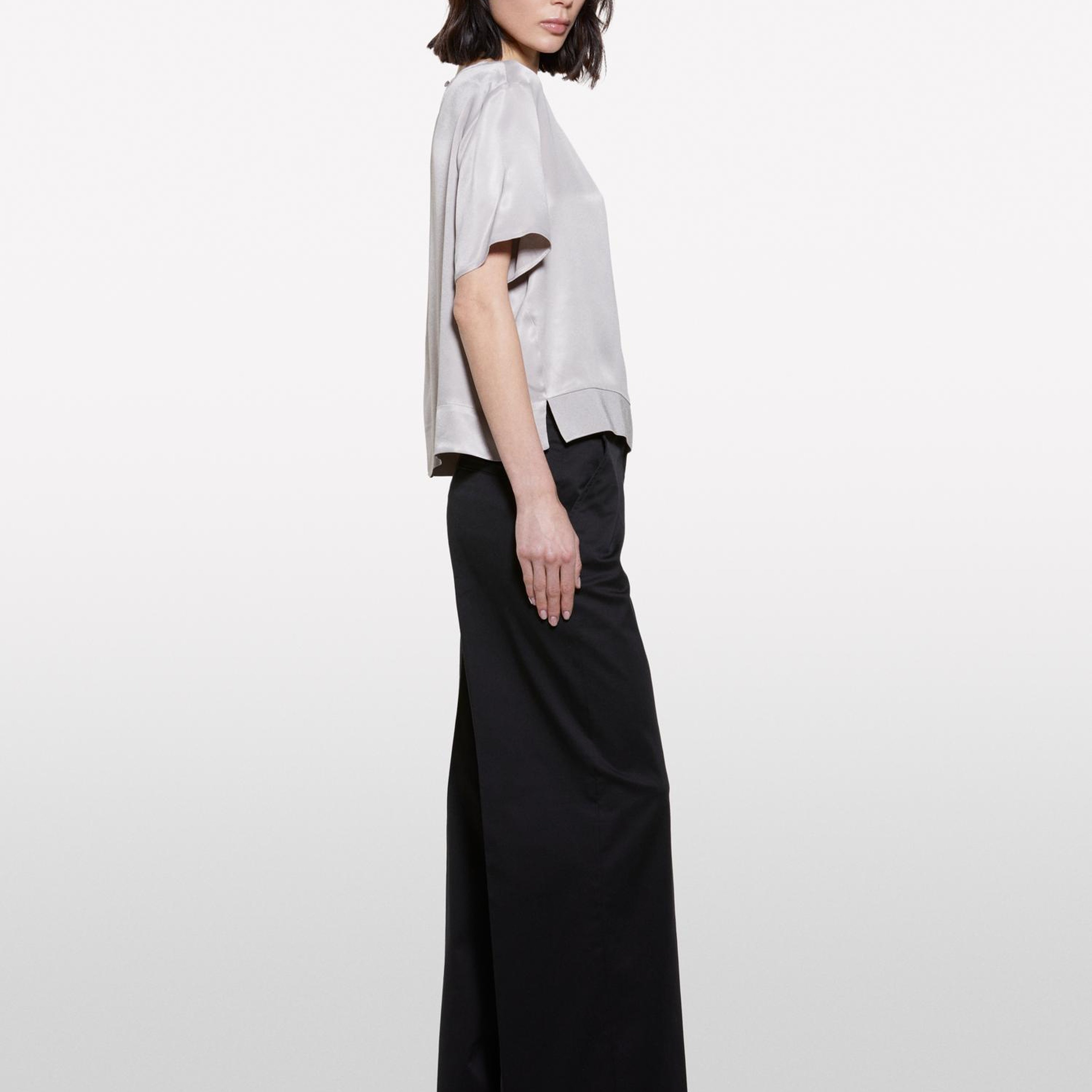 Kadın Siyah Streç Pamuklu Normal Bel Wide Leg Pantolon