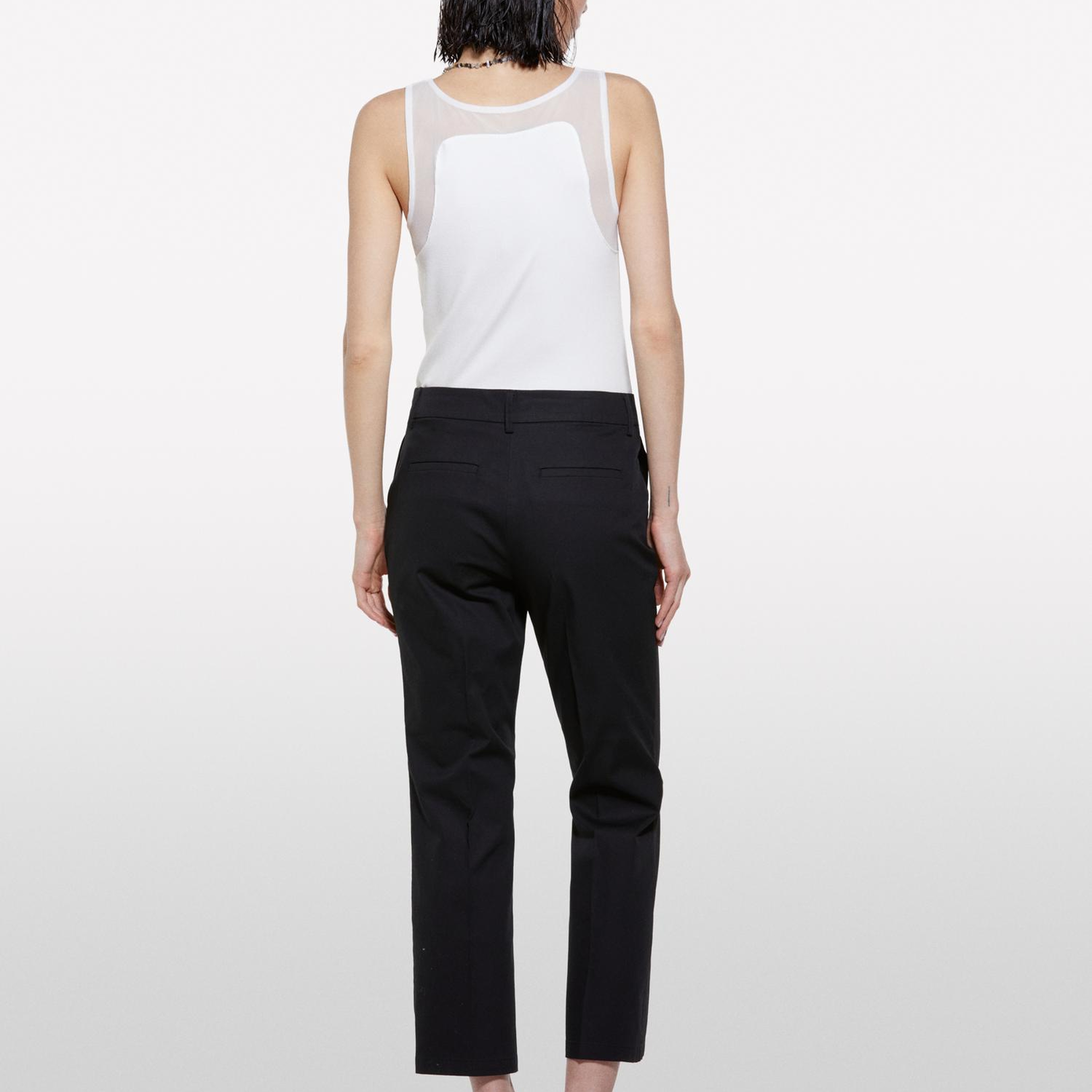 Kadın Siyah Streç Pamuklu Normal Bel Straight Fit Pantolon