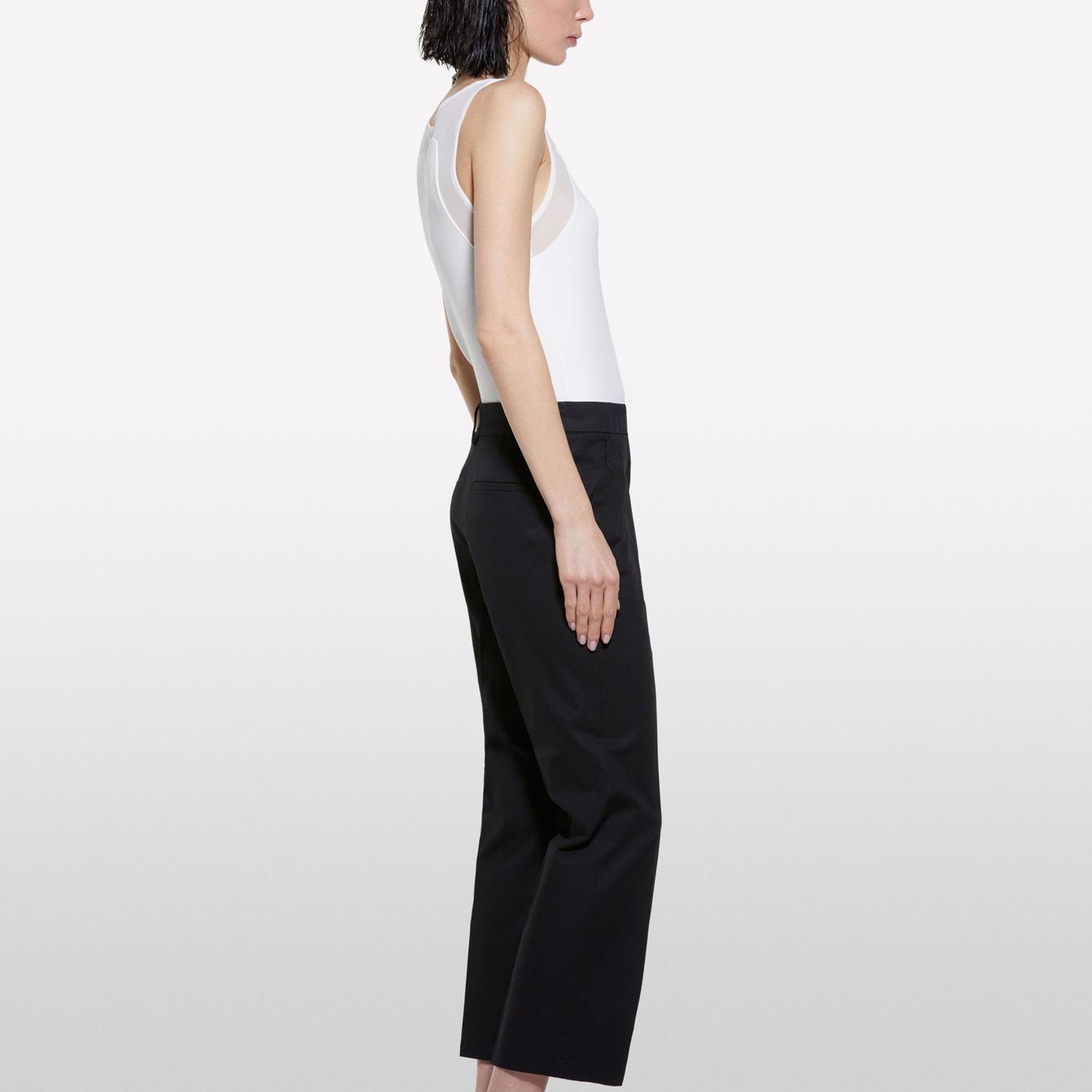 Kadın Siyah Streç Pamuklu Normal Bel Straight Fit Pantolon