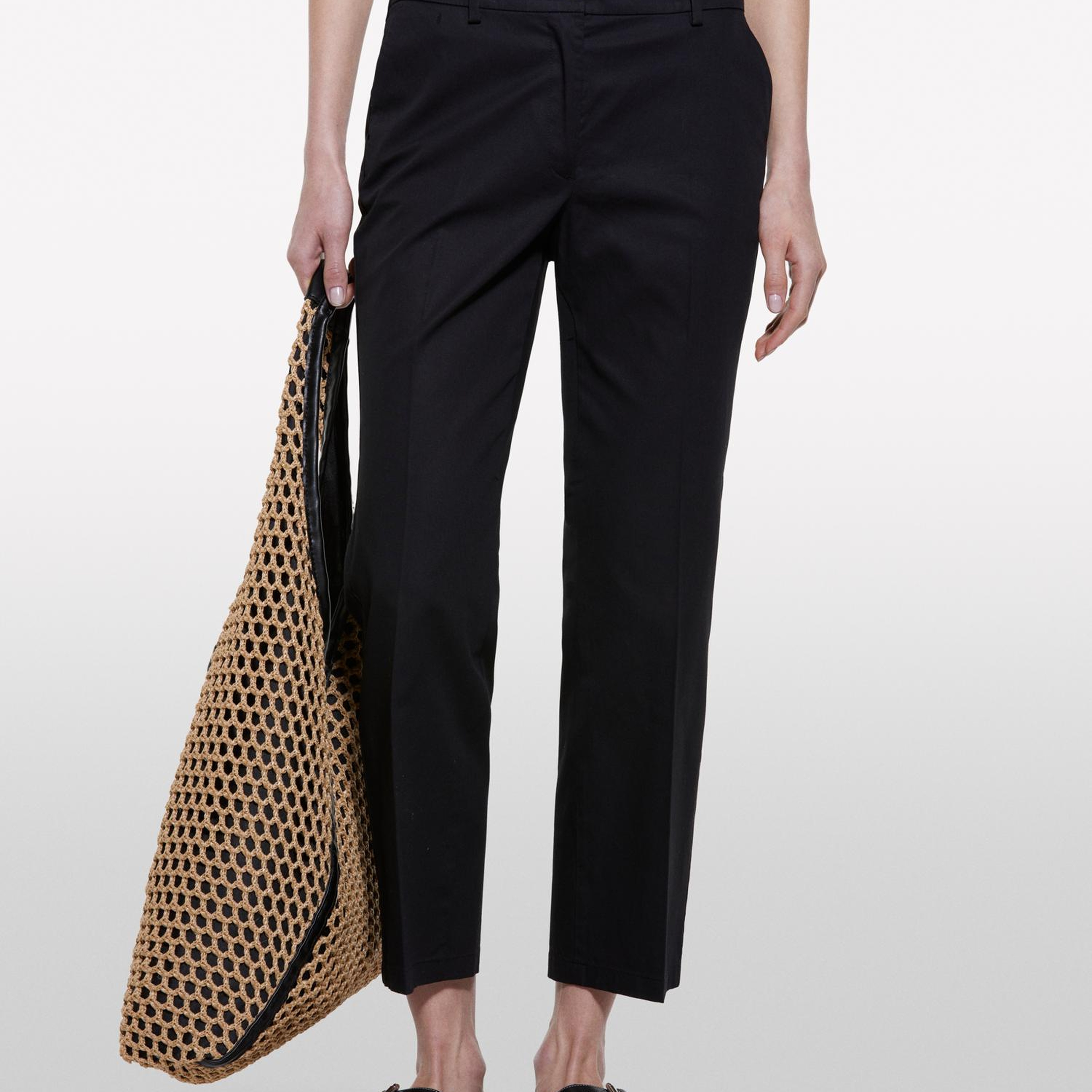 Kadın Siyah Streç Pamuklu Normal Bel Straight Fit Pantolon