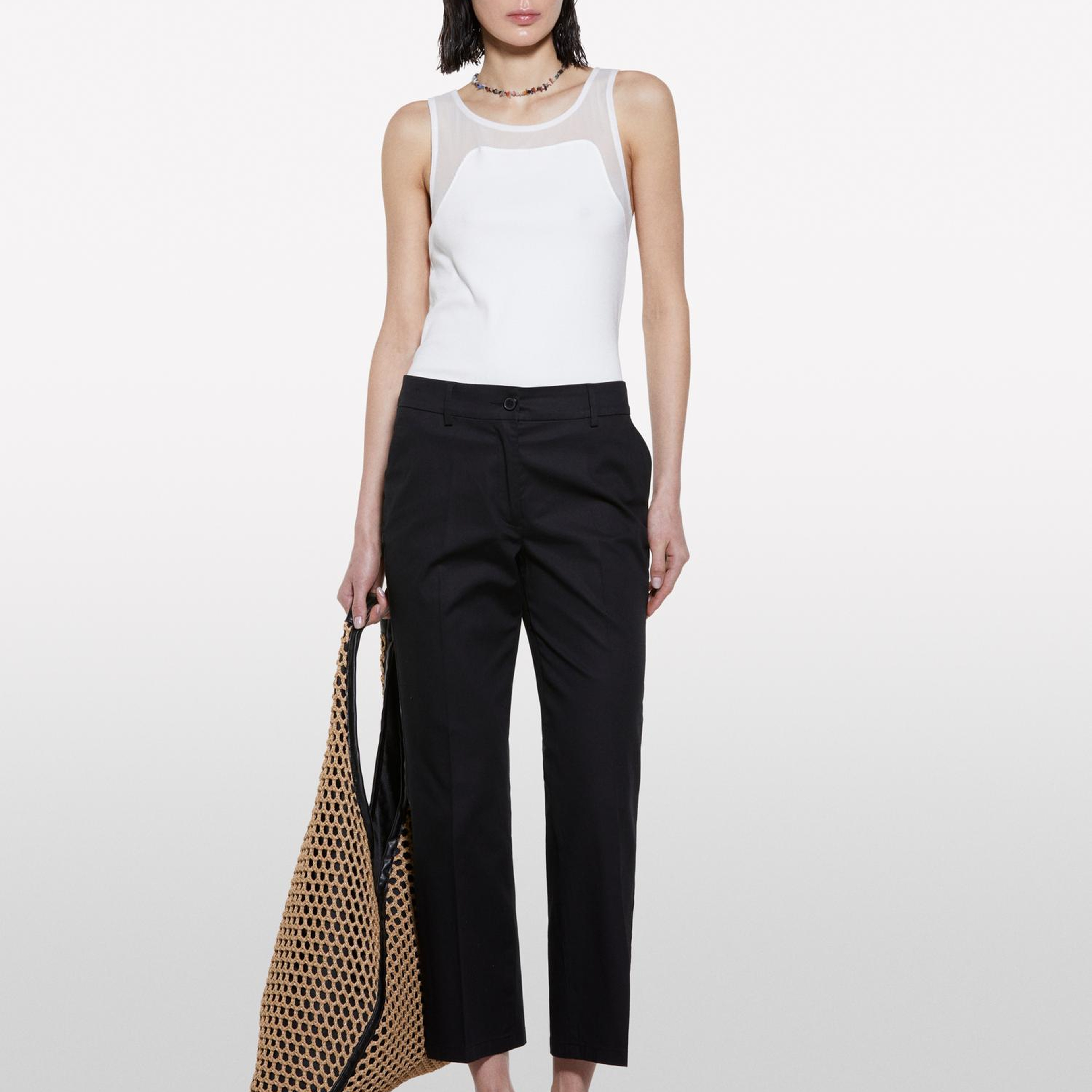 Kadın Siyah Streç Pamuklu Normal Bel Straight Fit Pantolon