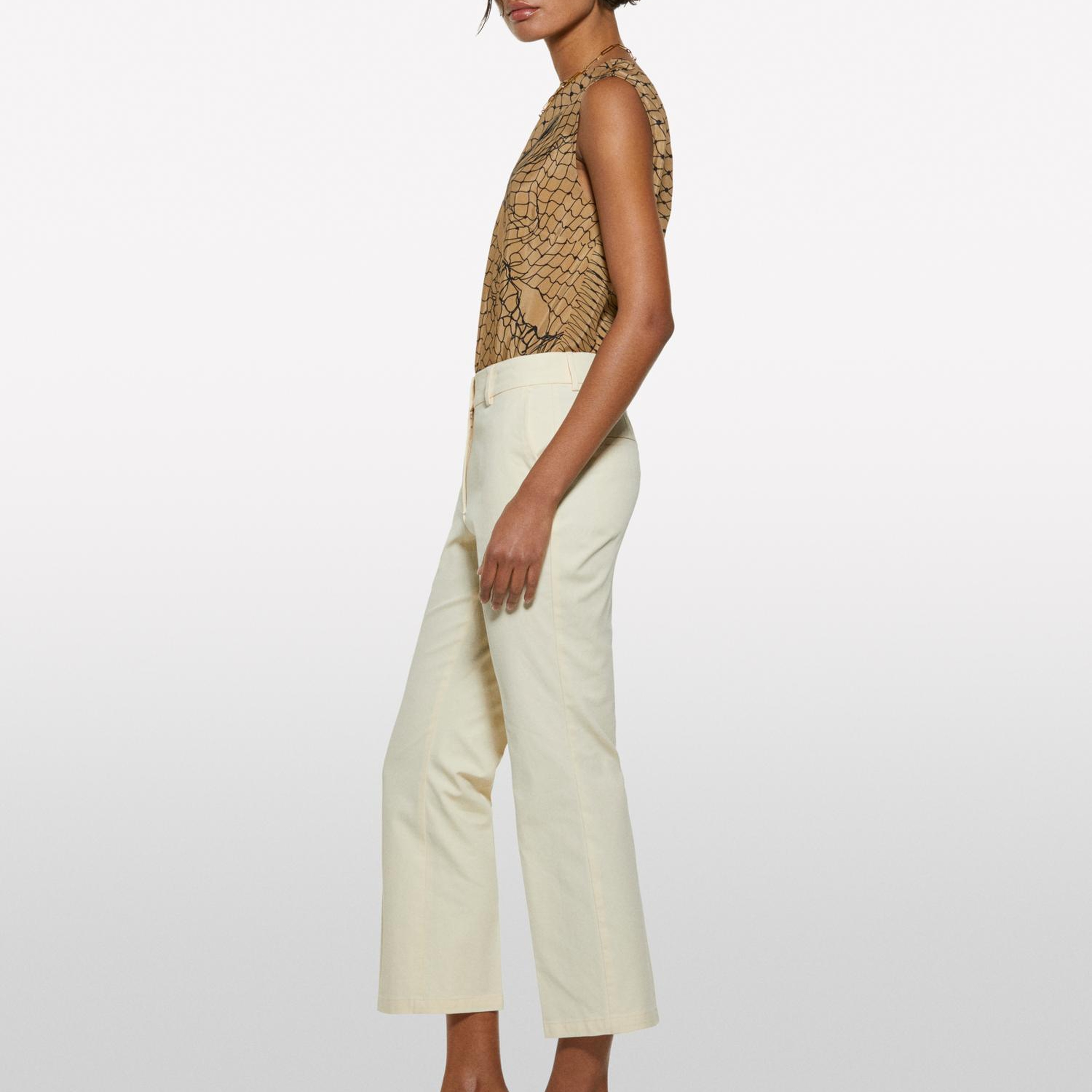 Kadın Şampanya Streç Pamuklu Normal Bel Straight Fit Pantolon