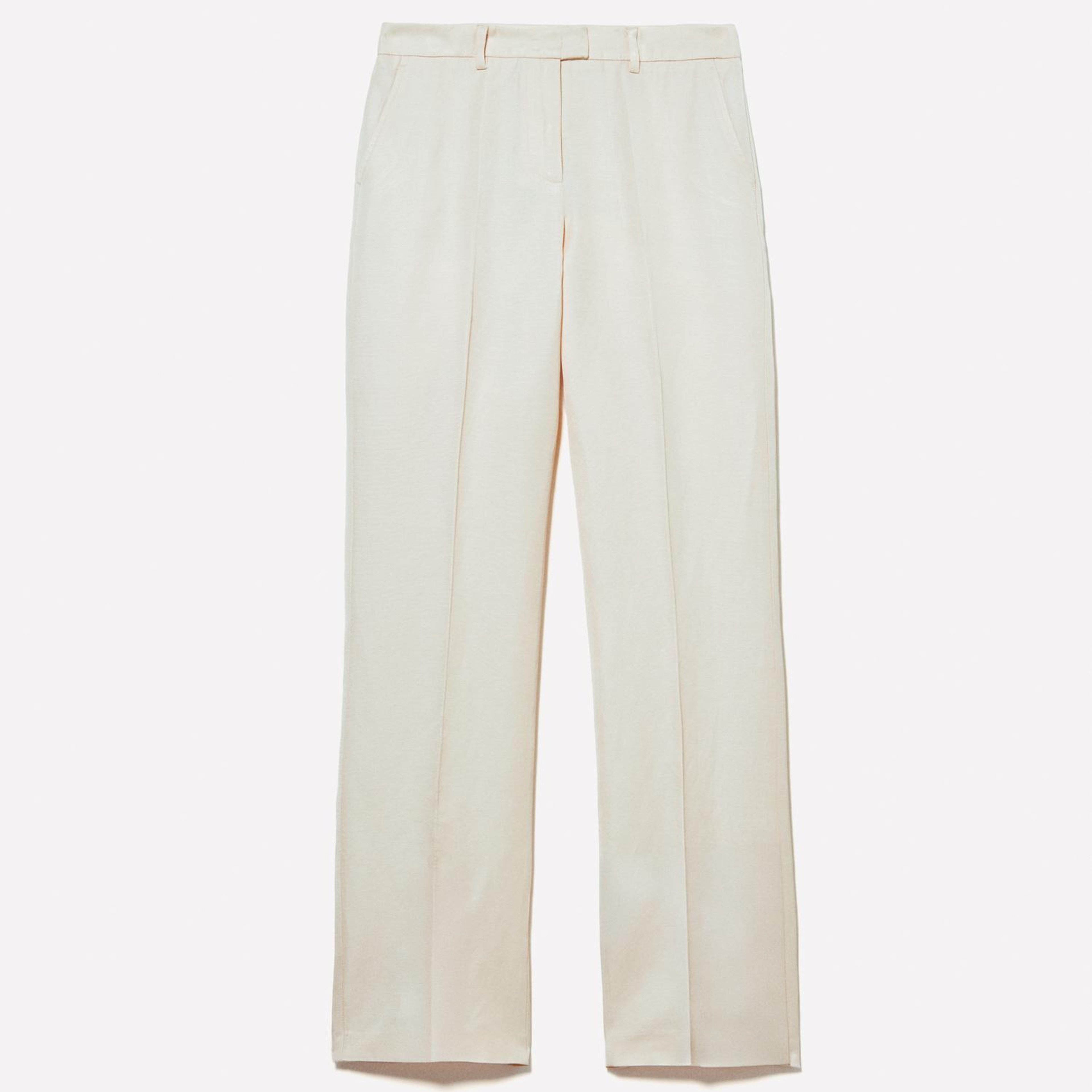 Kadın Şampanya Keten Karışımlı Normal Bel Straight Fit Pantolon