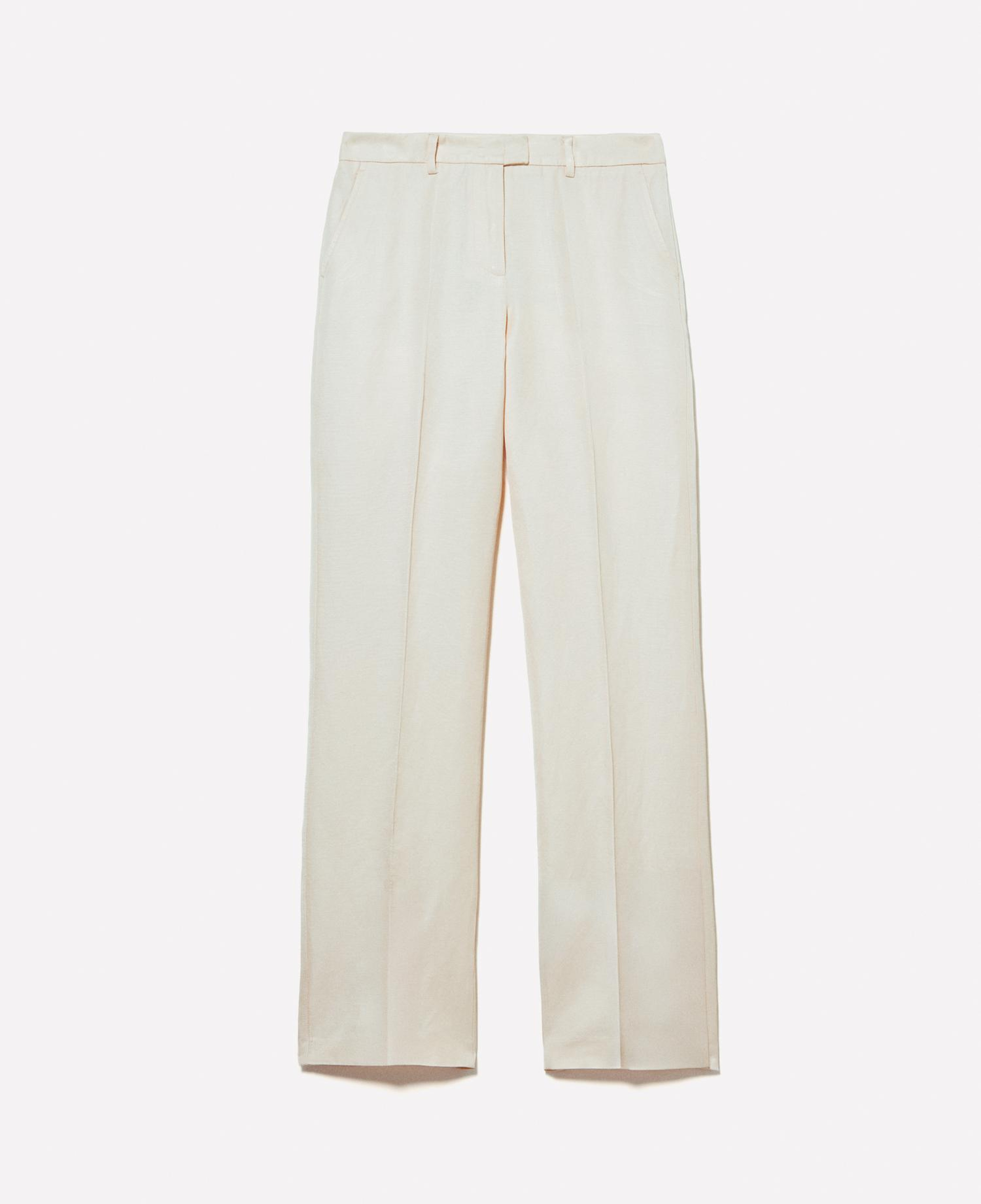 Kadın Şampanya Keten Karışımlı Normal Bel Straight Fit Pantolon