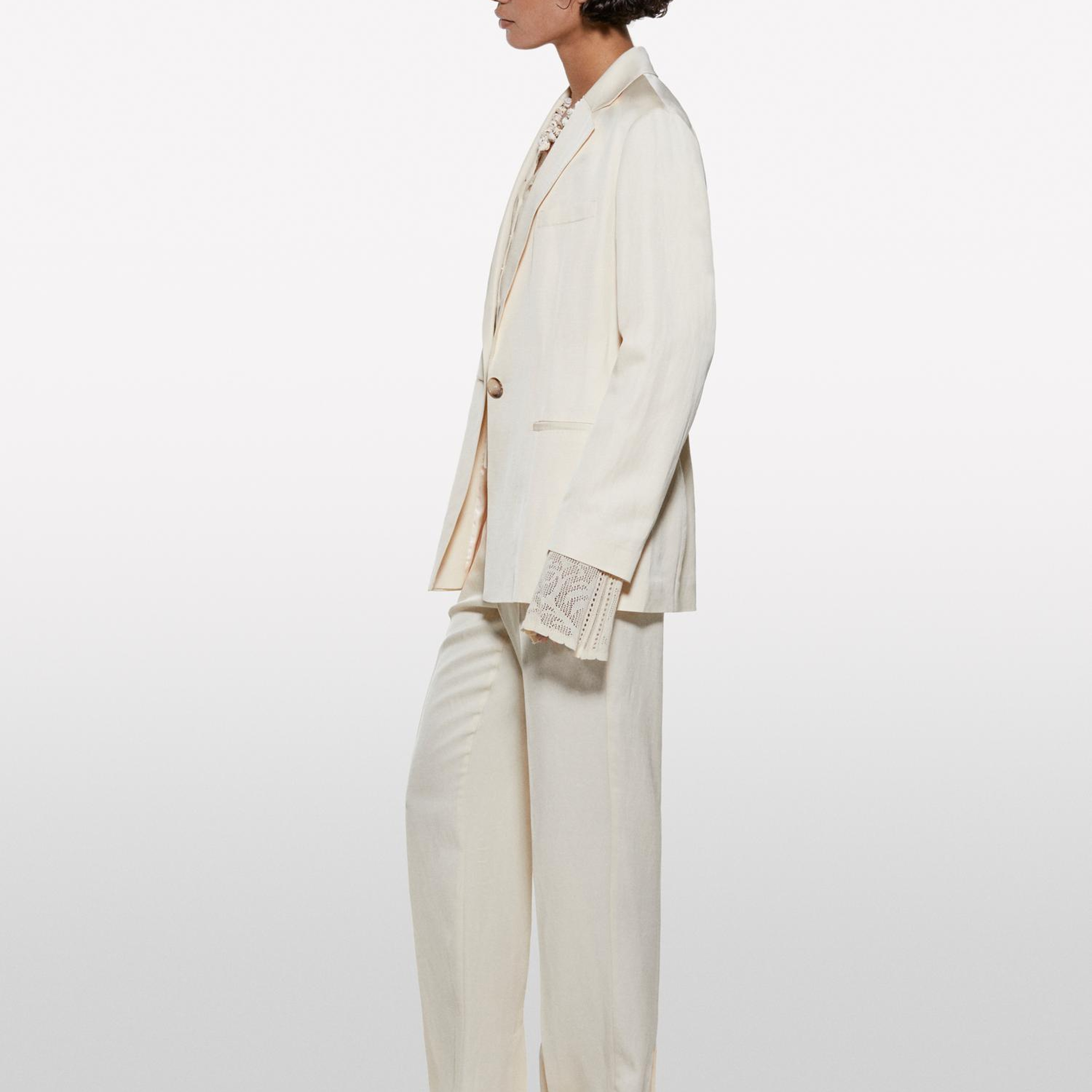 Kadın Şampanya Keten Karışımlı Normal Bel Straight Fit Pantolon