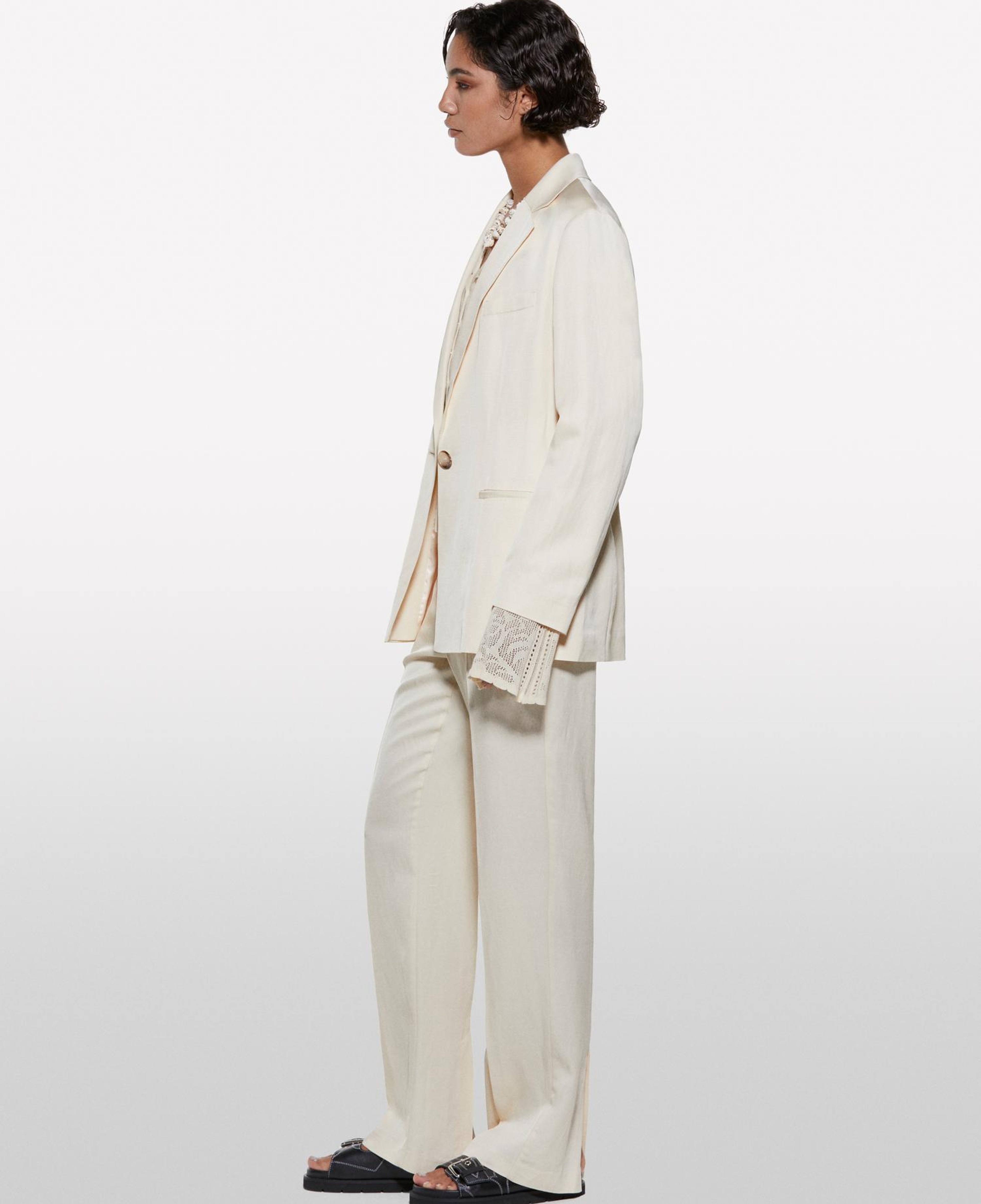 Kadın Şampanya Keten Karışımlı Normal Bel Straight Fit Pantolon