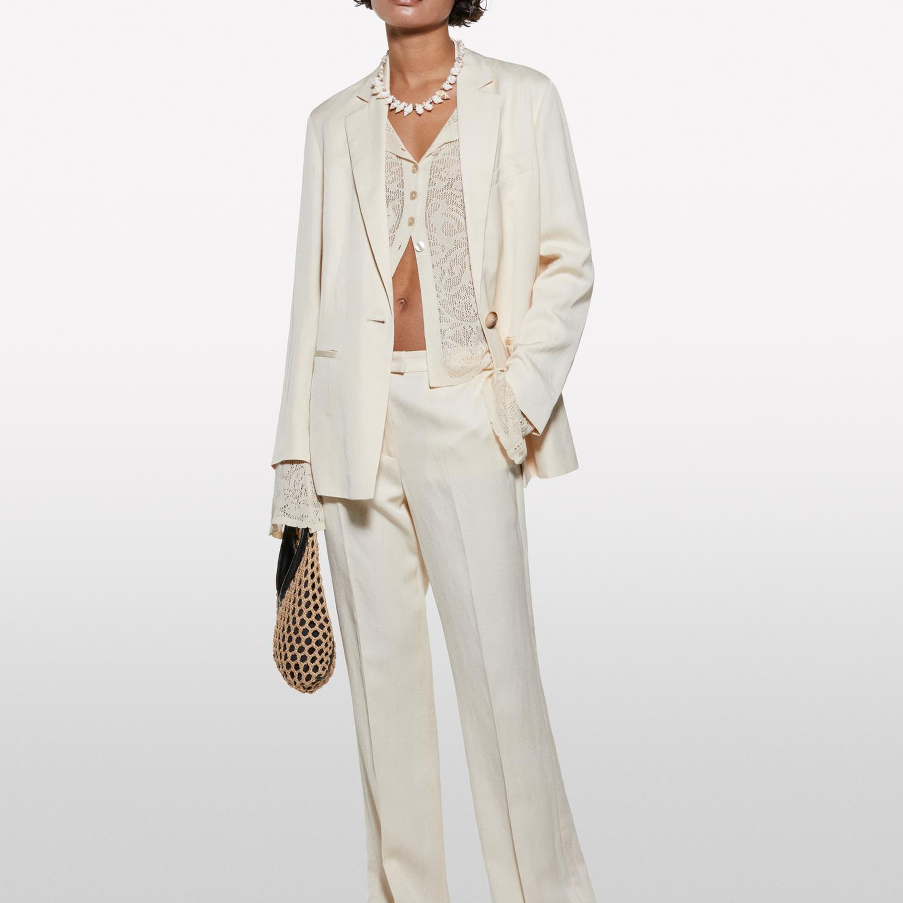 Kadın Şampanya Keten Karışımlı Normal Bel Straight Fit Pantolon