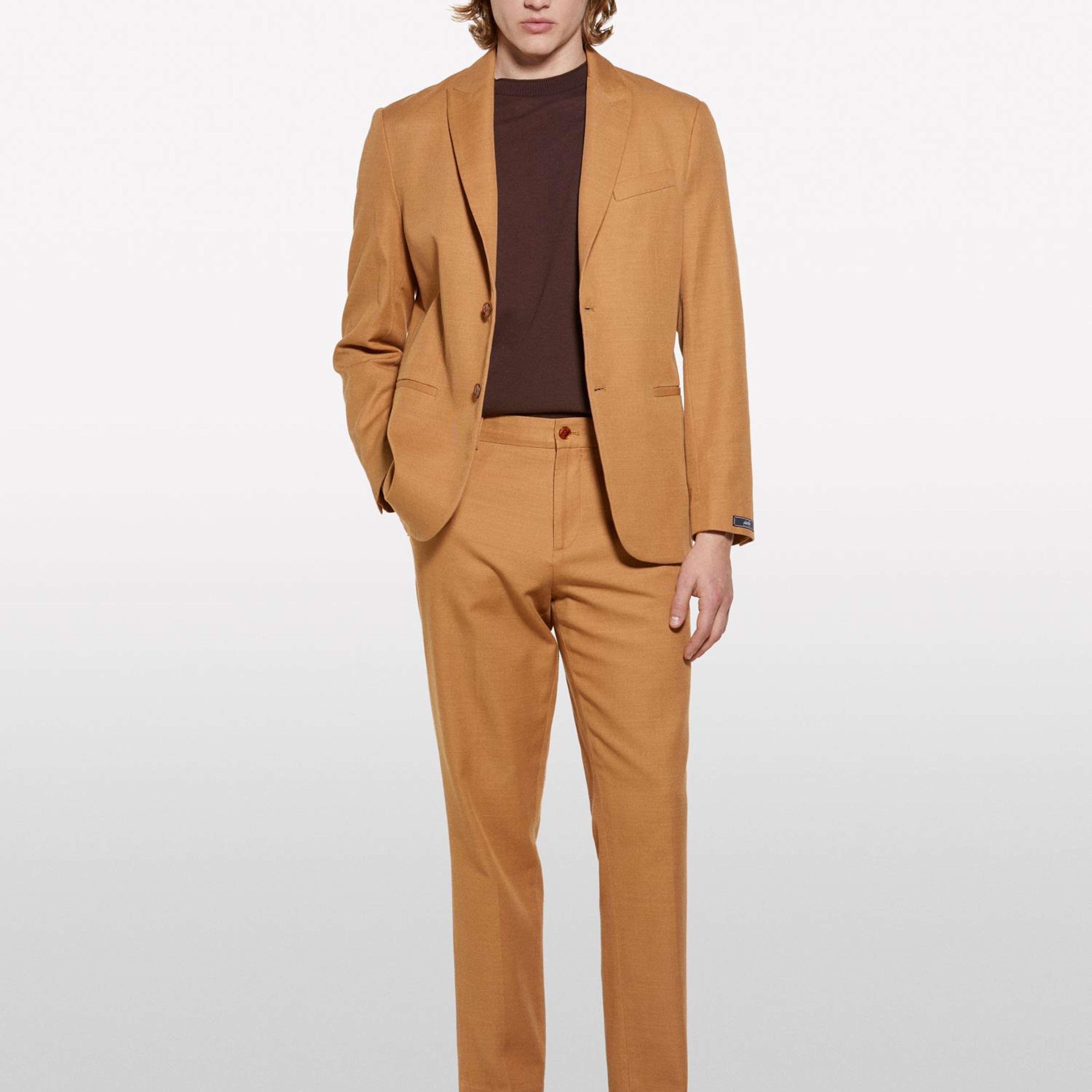 Erkek Taba %100 Pamuk Slim Comfort Fit Chino Pantolon