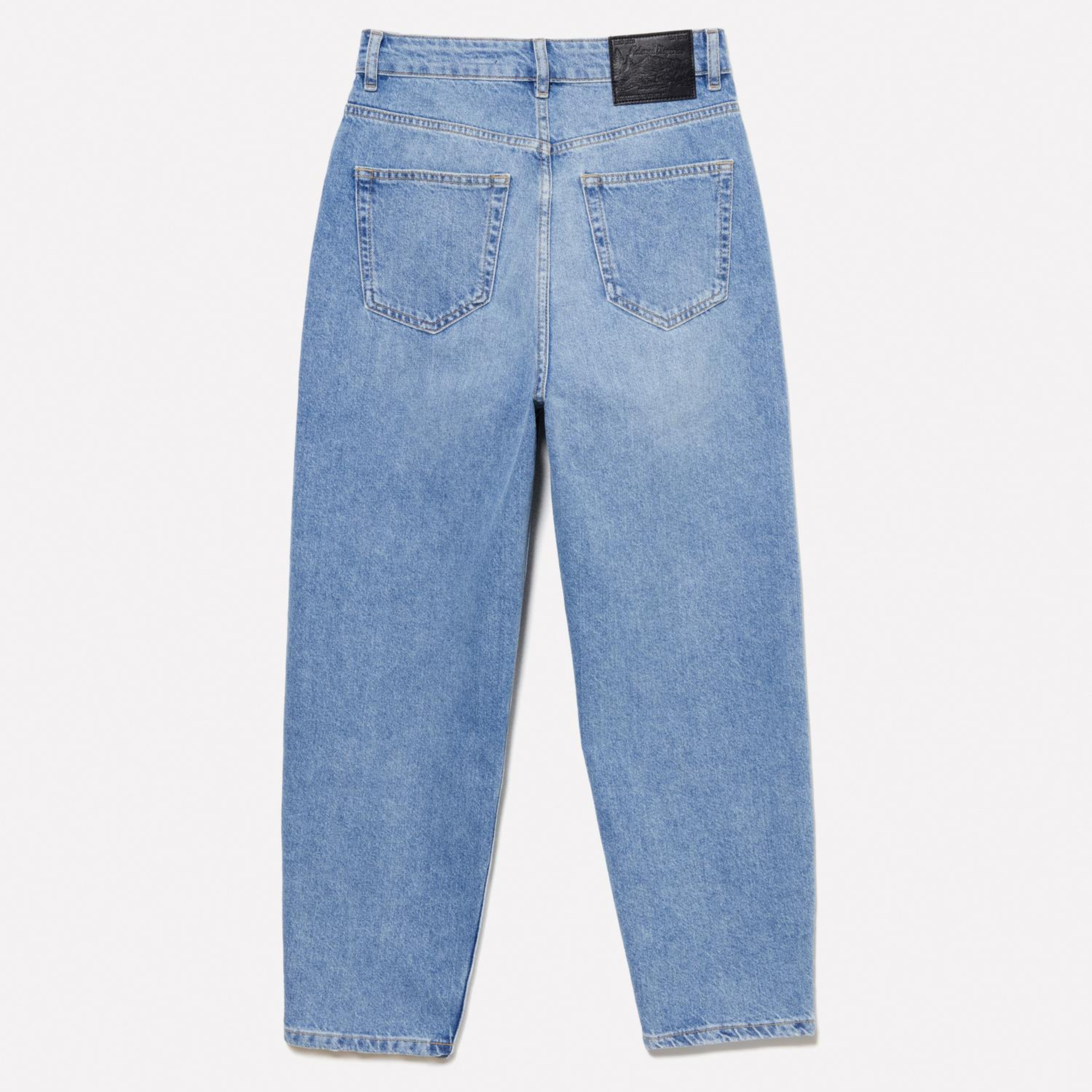Kadın Açık Denim %100 Pamuk Düğme Detaylı Yüksel Bel Düz Paça Denim Pantolon