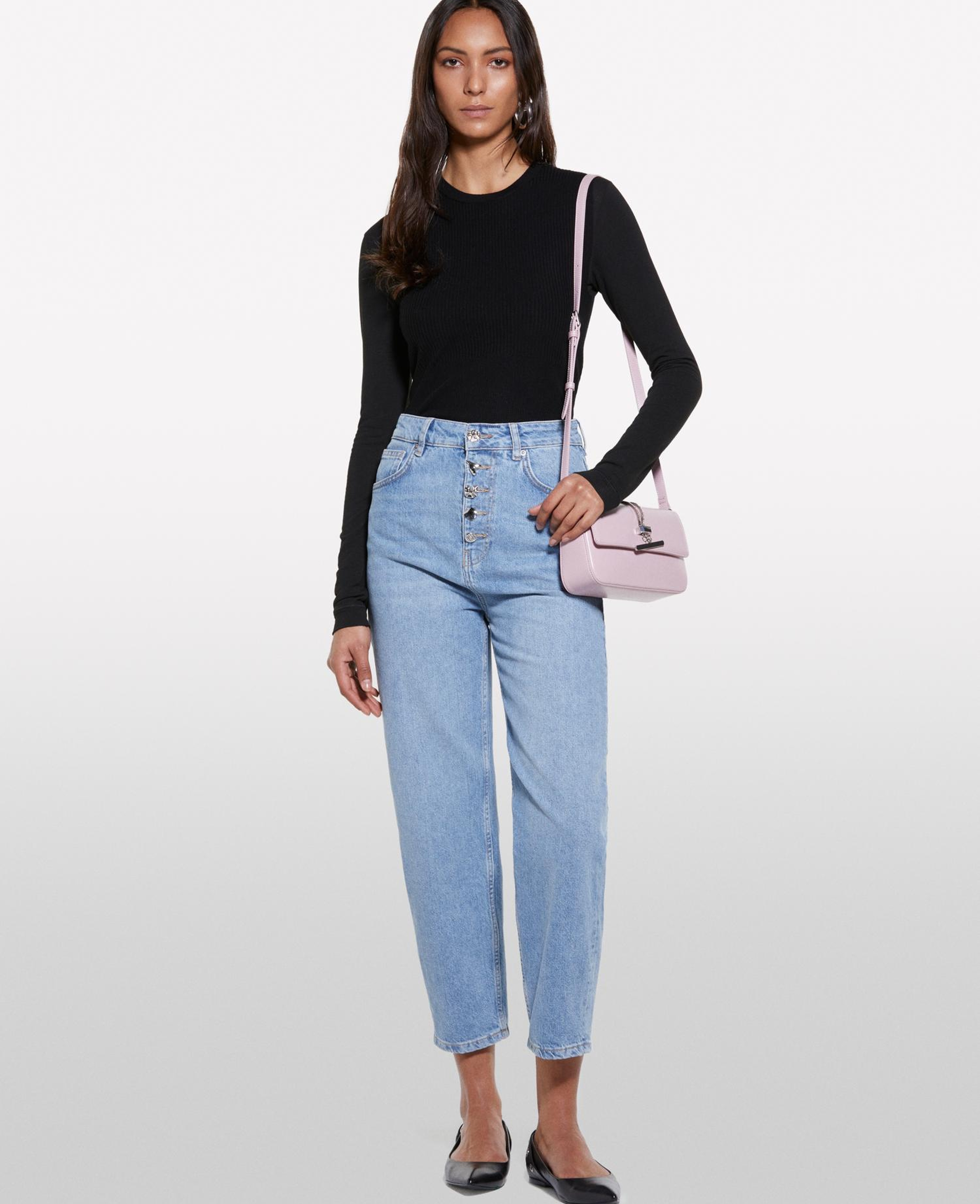 Kadın Açık Denim %100 Pamuk Düğme Detaylı Yüksel Bel Düz Paça Denim Pantolon