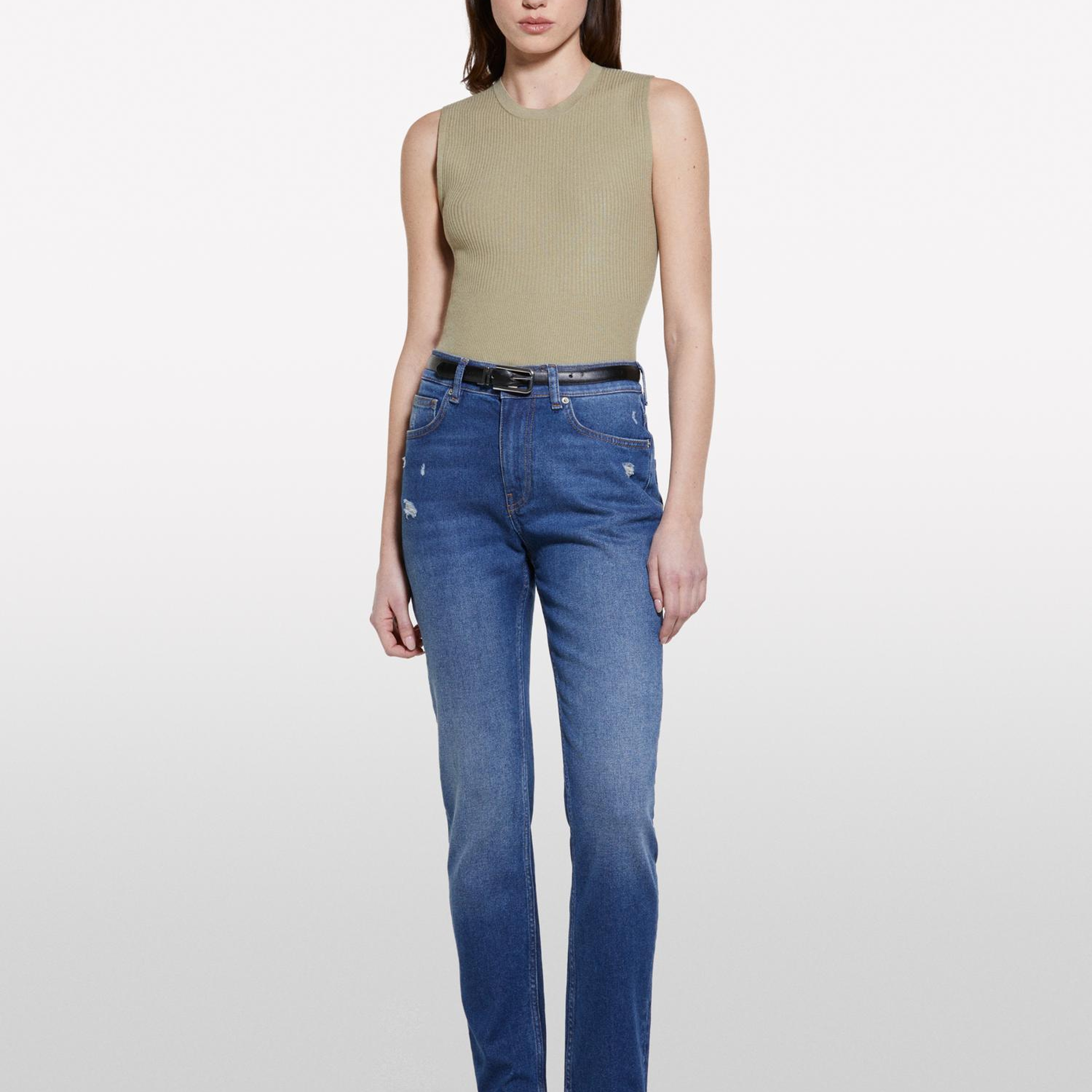 Kadın Koyu Denim Pamuk Karışımlı Normal Bel Denim Pantolon