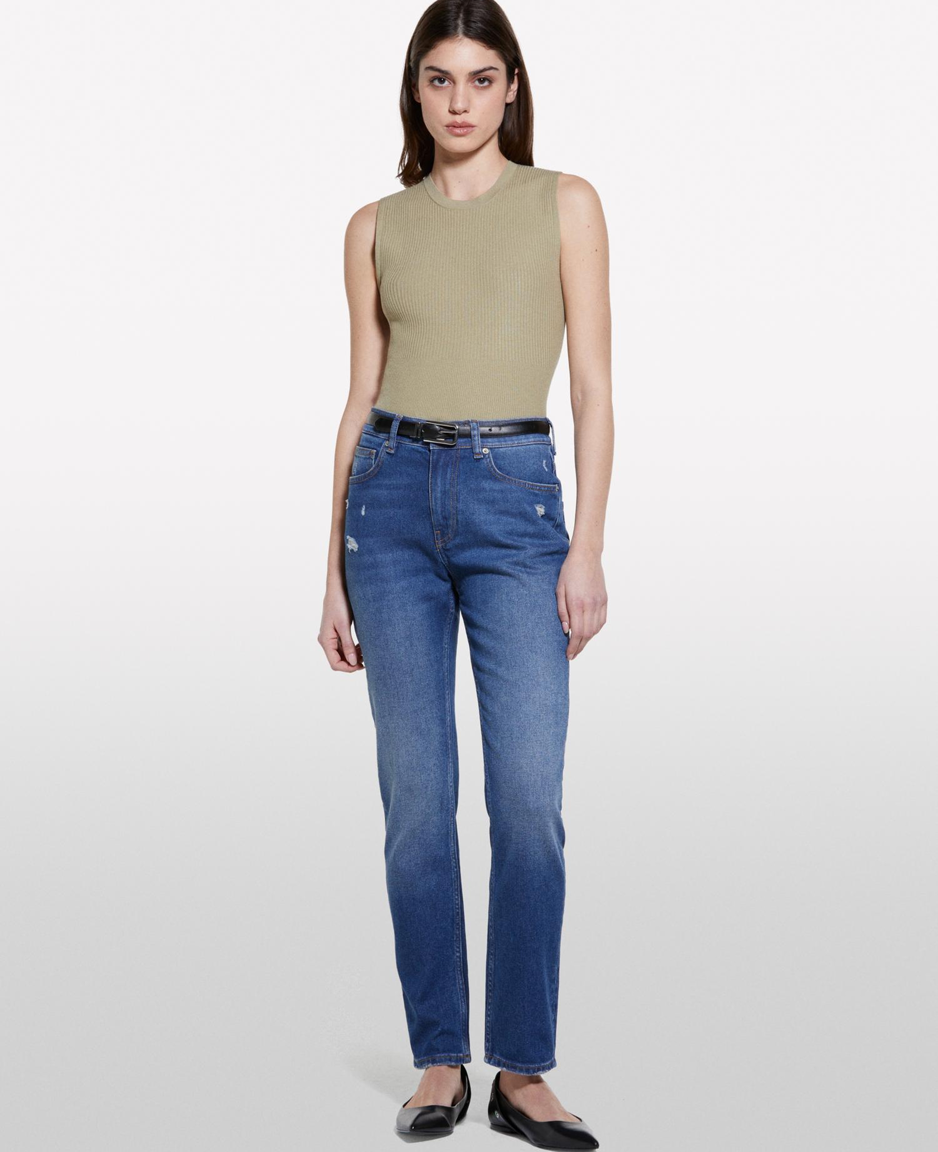 Kadın Koyu Denim Pamuk Karışımlı Normal Bel Denim Pantolon