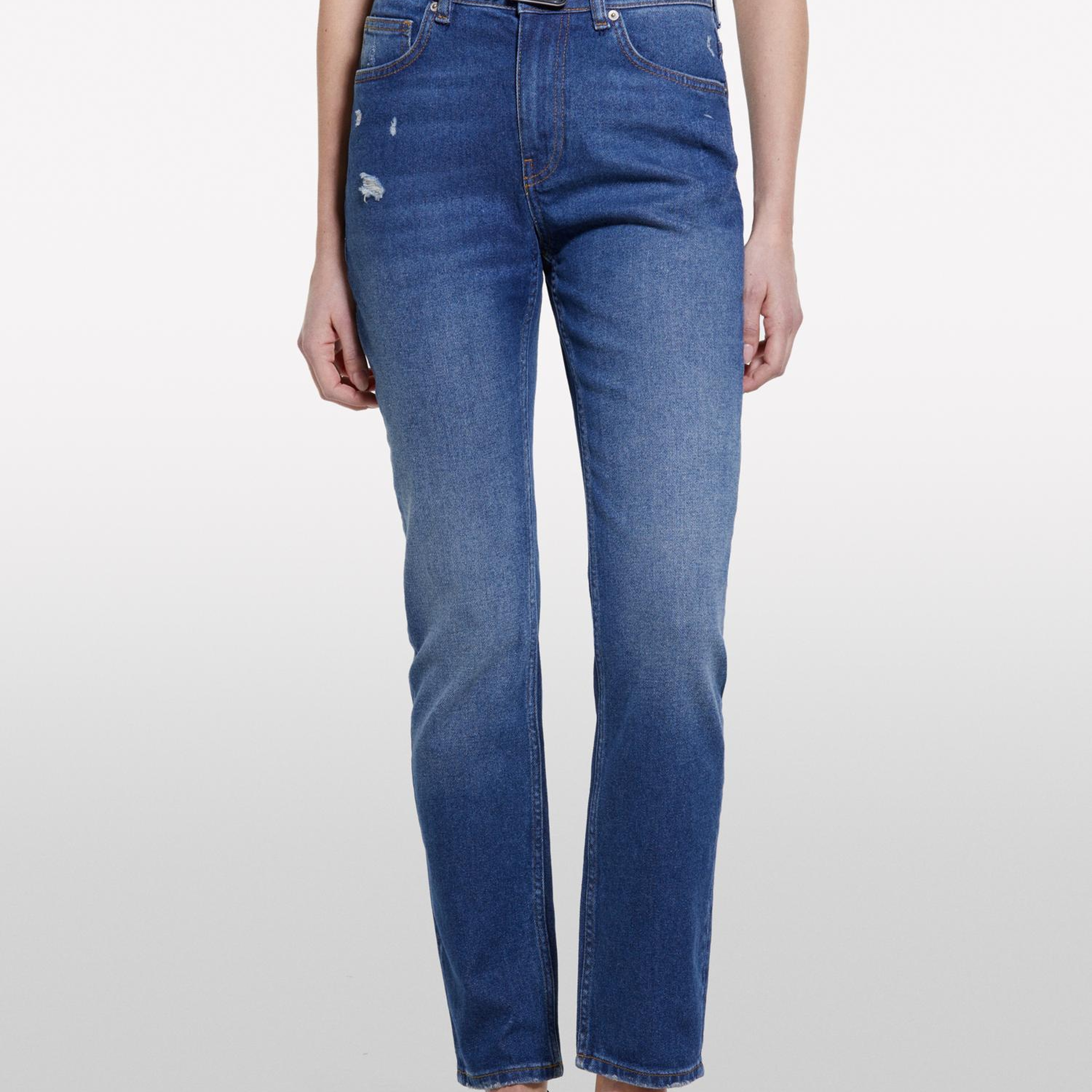 Kadın Koyu Denim Pamuk Karışımlı Normal Bel Denim Pantolon
