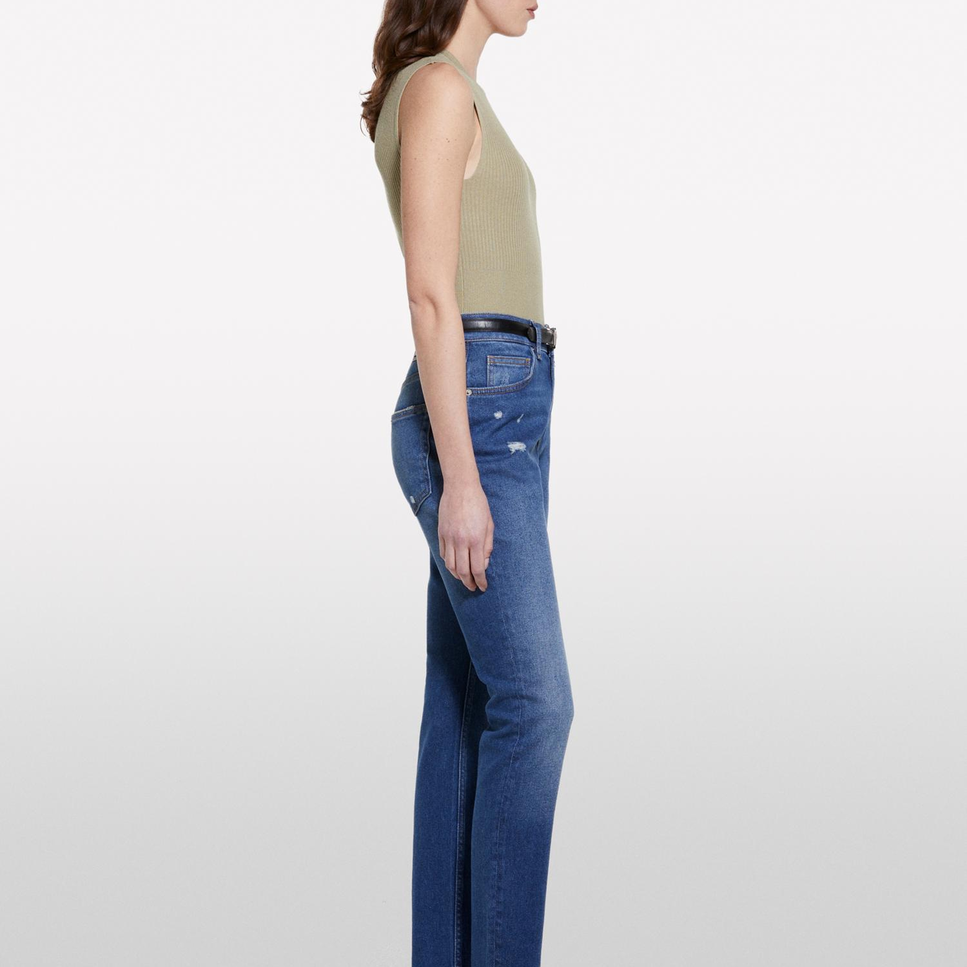 Kadın Koyu Denim Pamuk Karışımlı Normal Bel Denim Pantolon