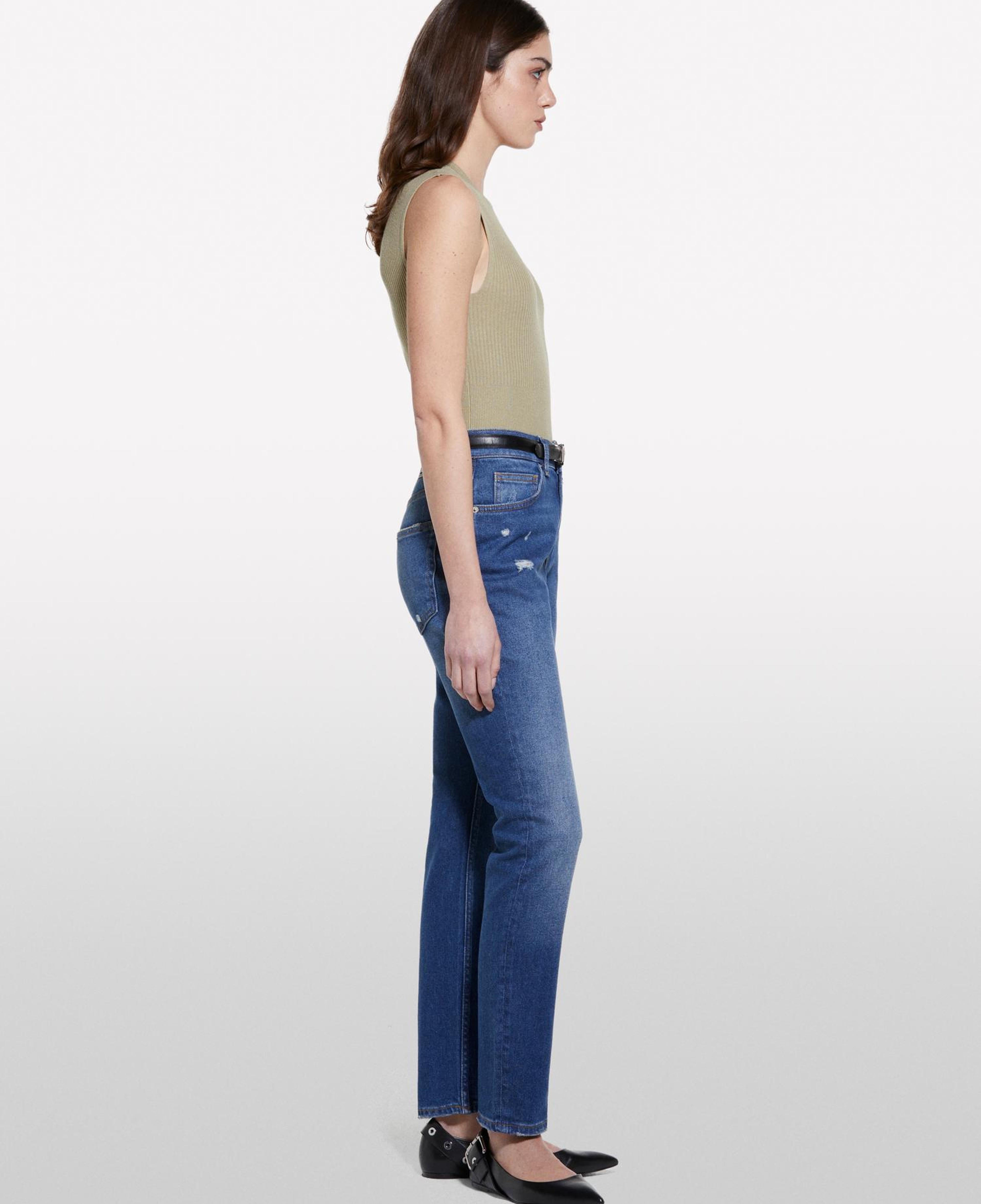 Kadın Koyu Denim Pamuk Karışımlı Normal Bel Denim Pantolon