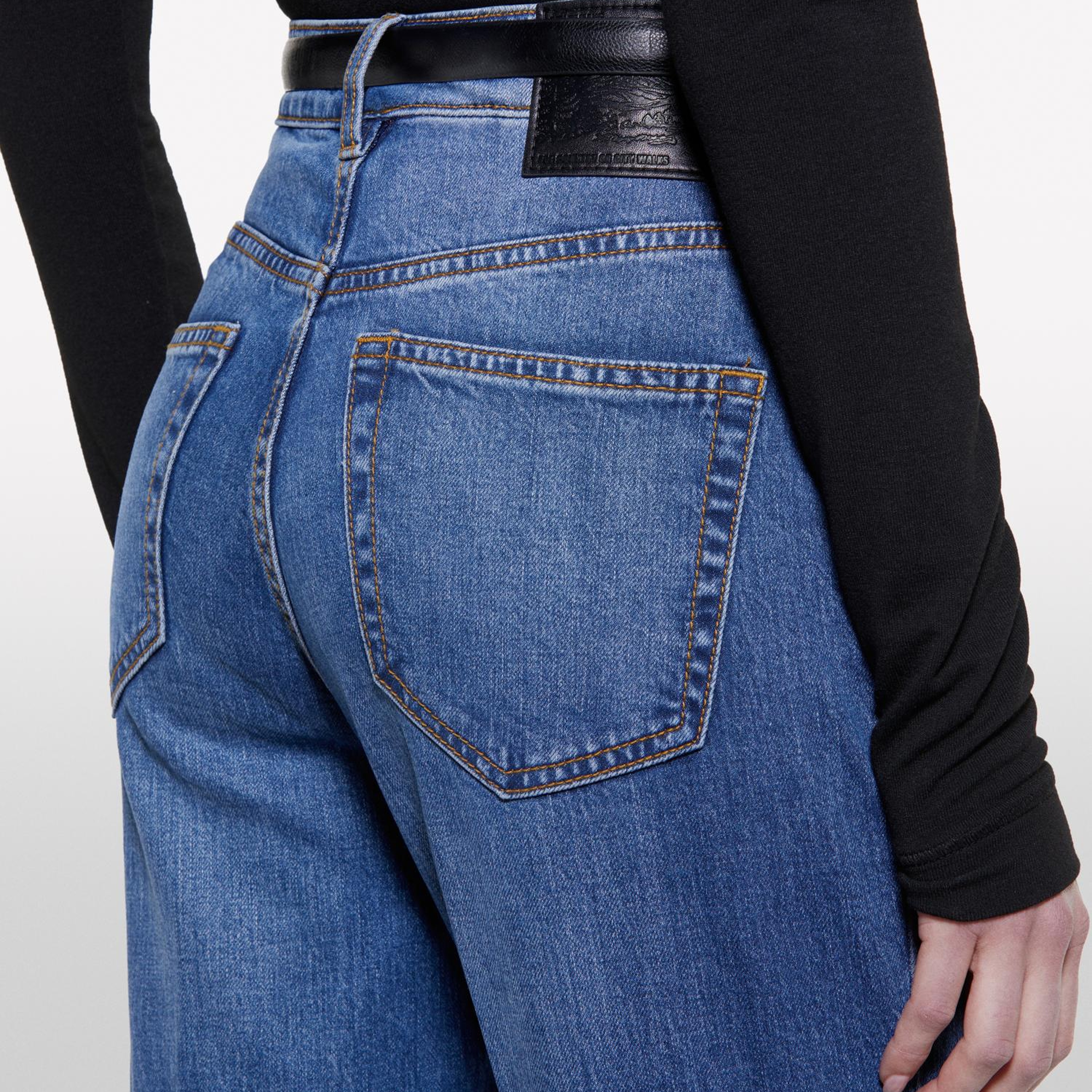 Kadın Koyu Denim Pamuk Karışımlı Yüksek Bel İspanyol Paça Denim Pantolon