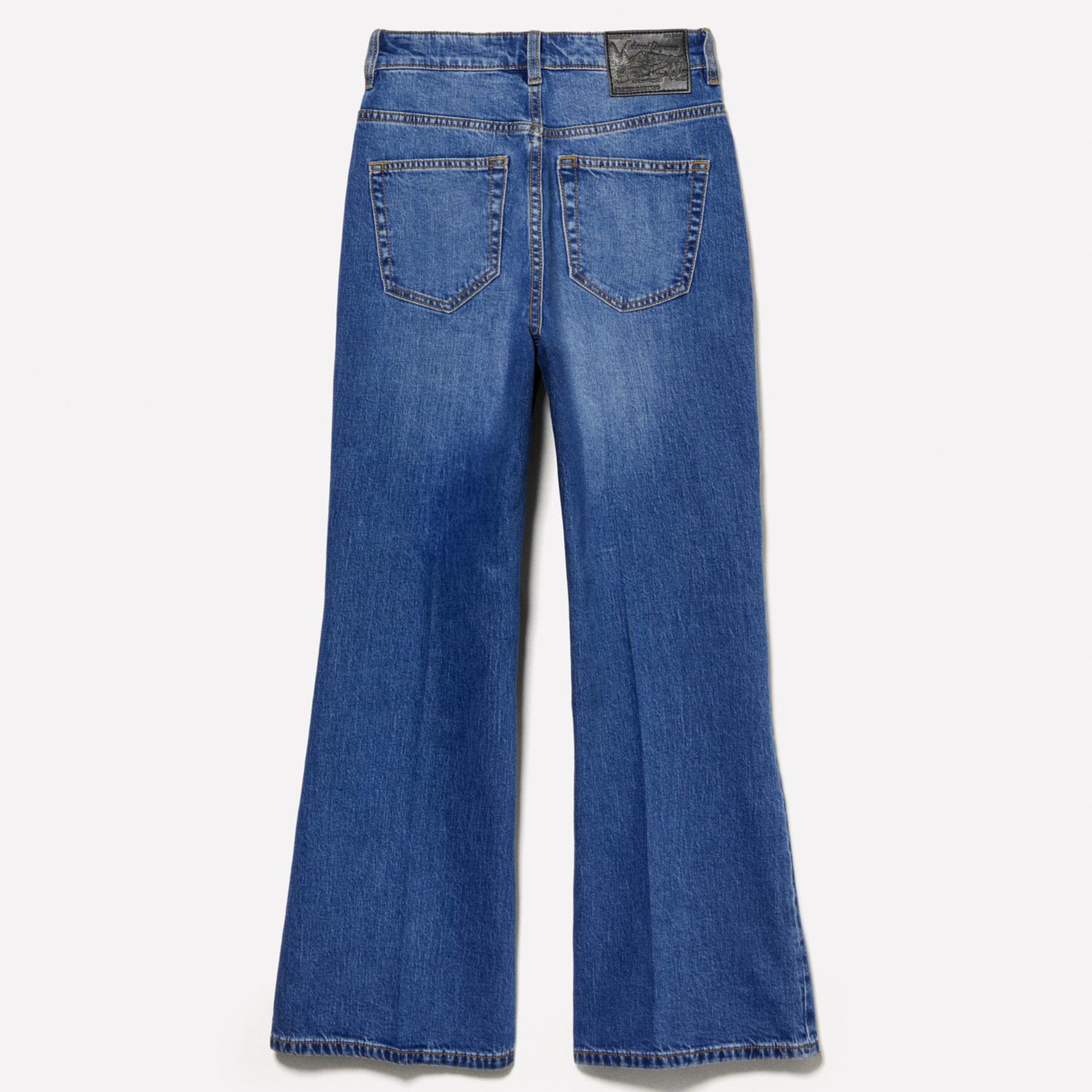 Kadın Koyu Denim Pamuk Karışımlı Yüksek Bel İspanyol Paça Denim Pantolon