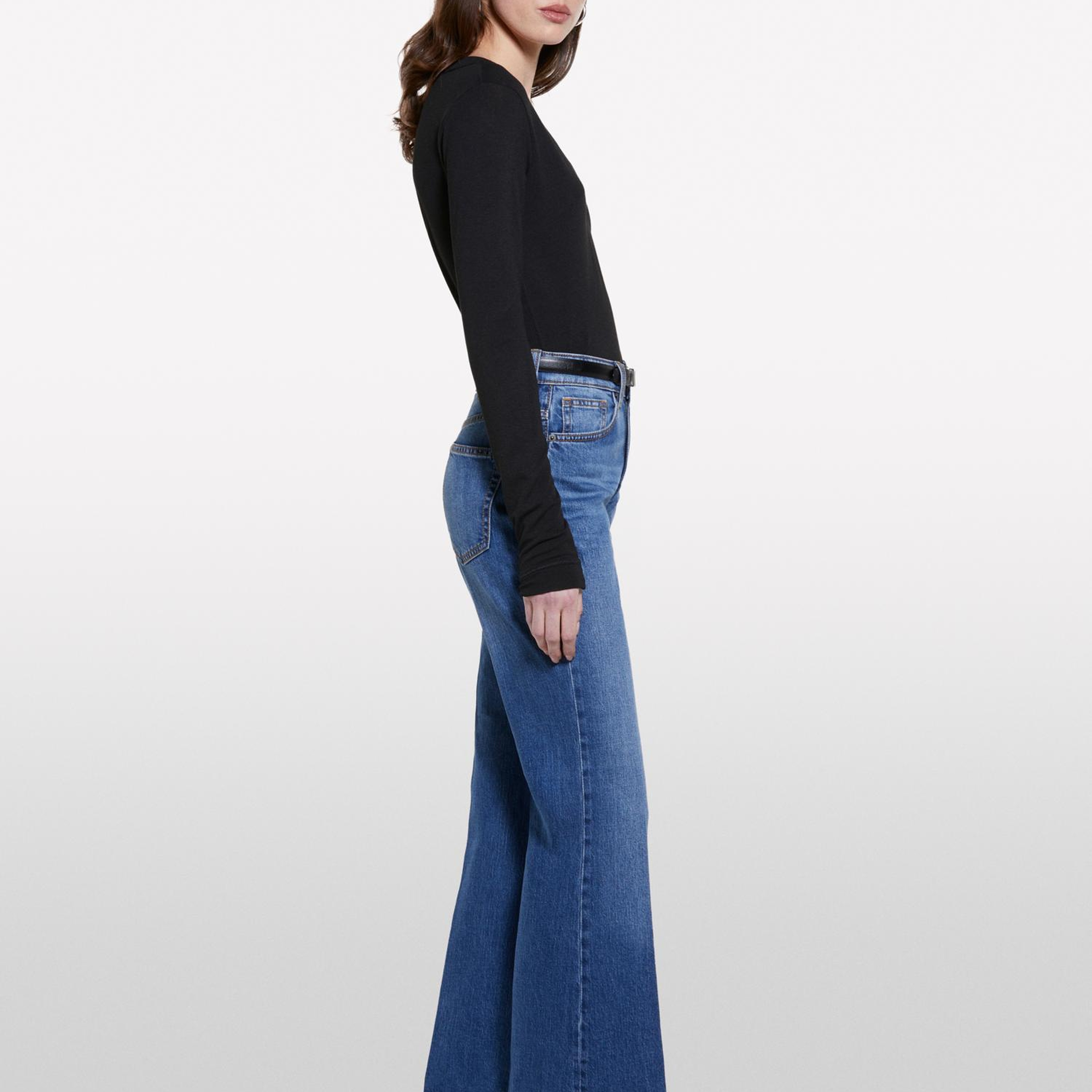 Kadın Koyu Denim Pamuk Karışımlı Yüksek Bel İspanyol Paça Denim Pantolon