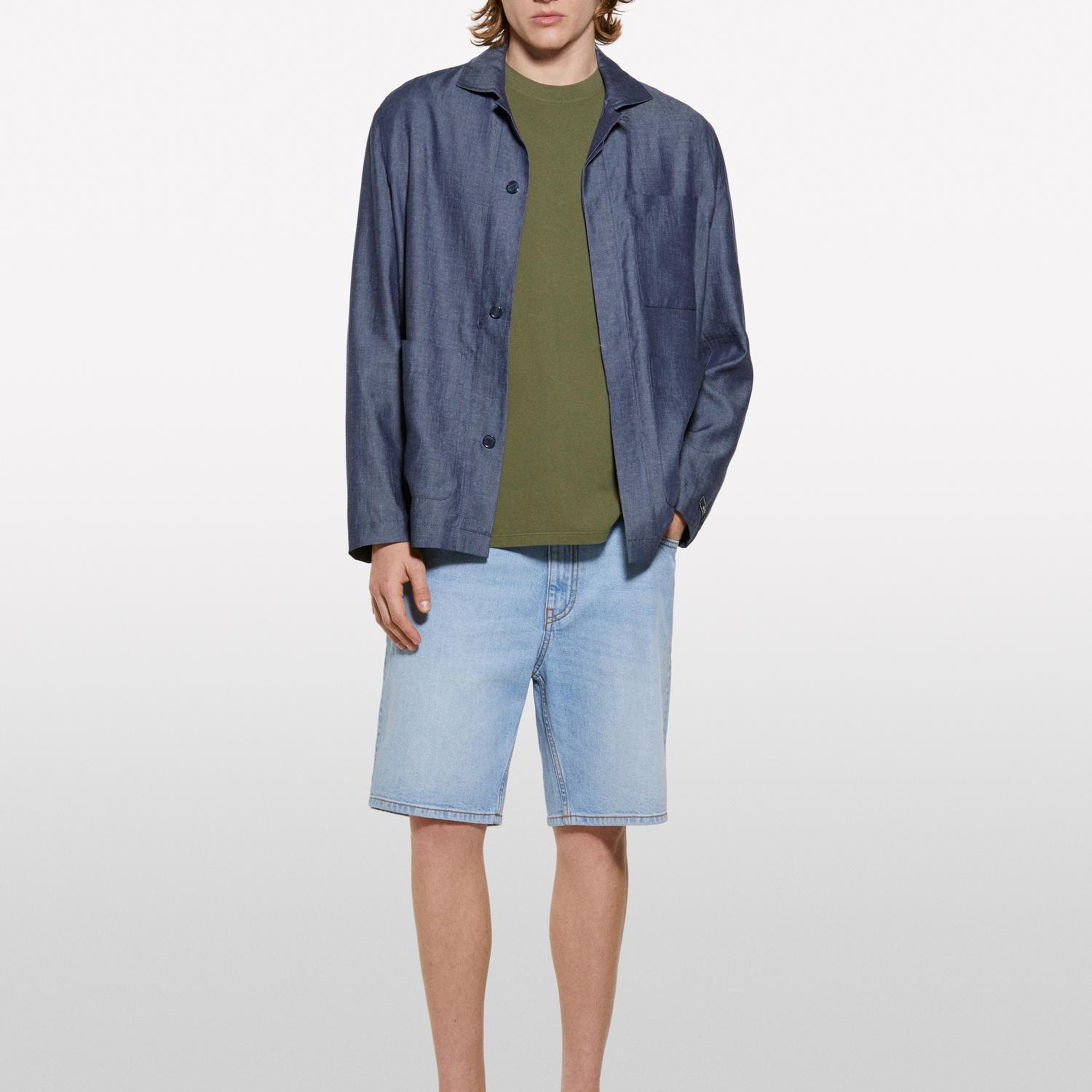 Erkek Açık Denim %100 Pamuk Orta Bel Regular Fit Denim Şort