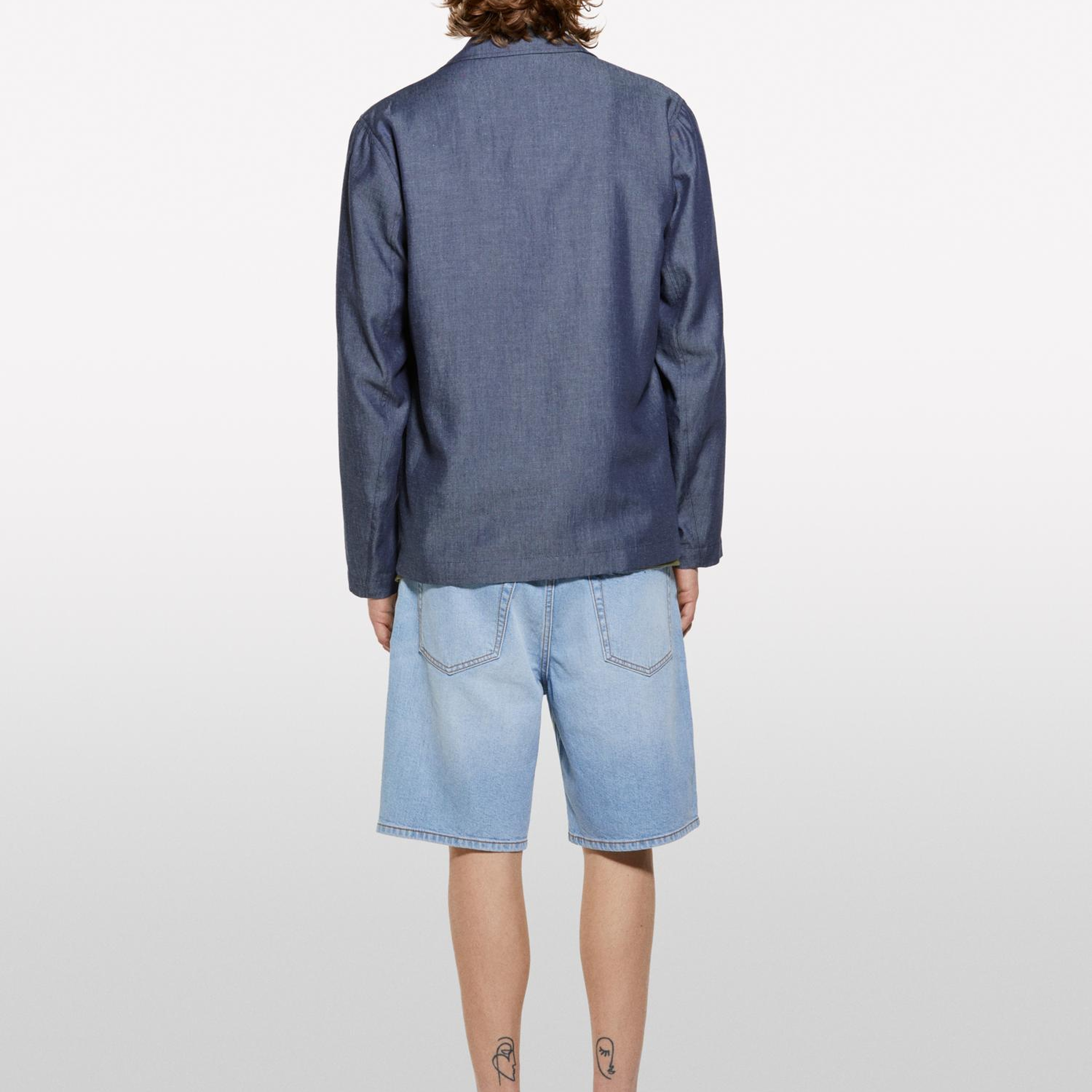 Erkek Açık Denim %100 Pamuk Orta Bel Regular Fit Denim Şort