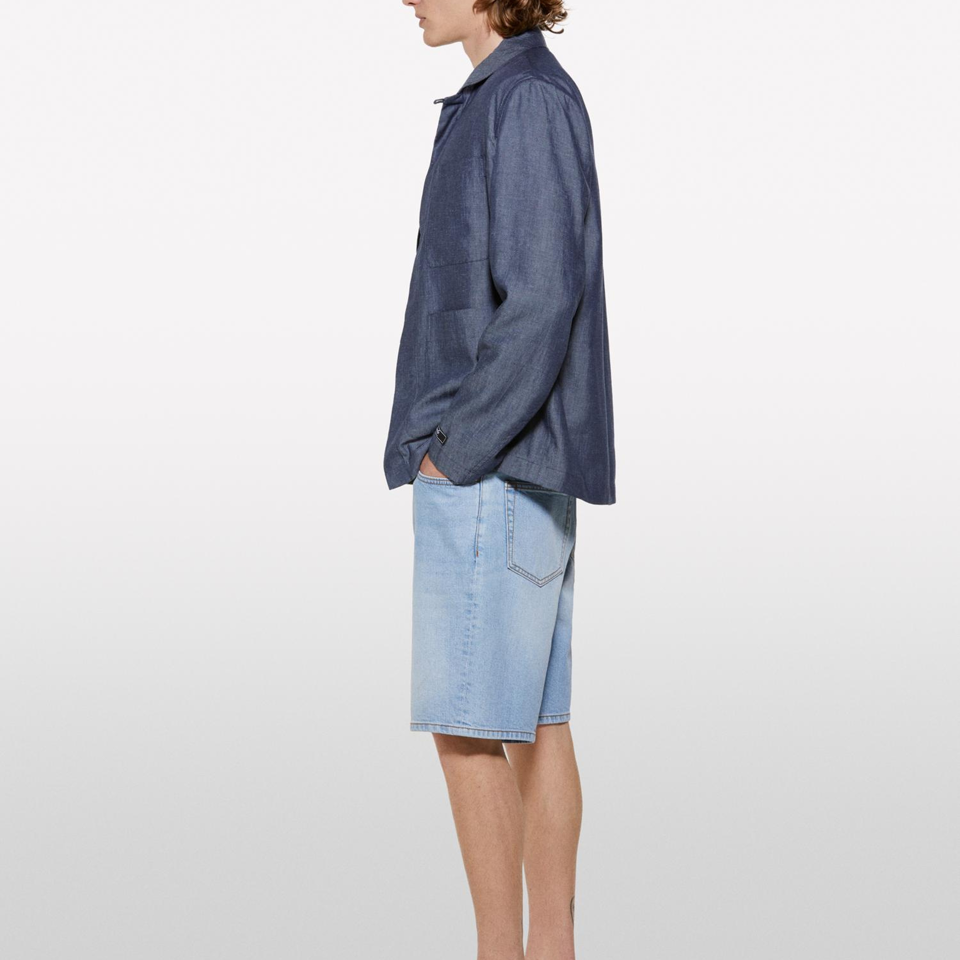 Erkek Açık Denim %100 Pamuk Orta Bel Regular Fit Denim Şort