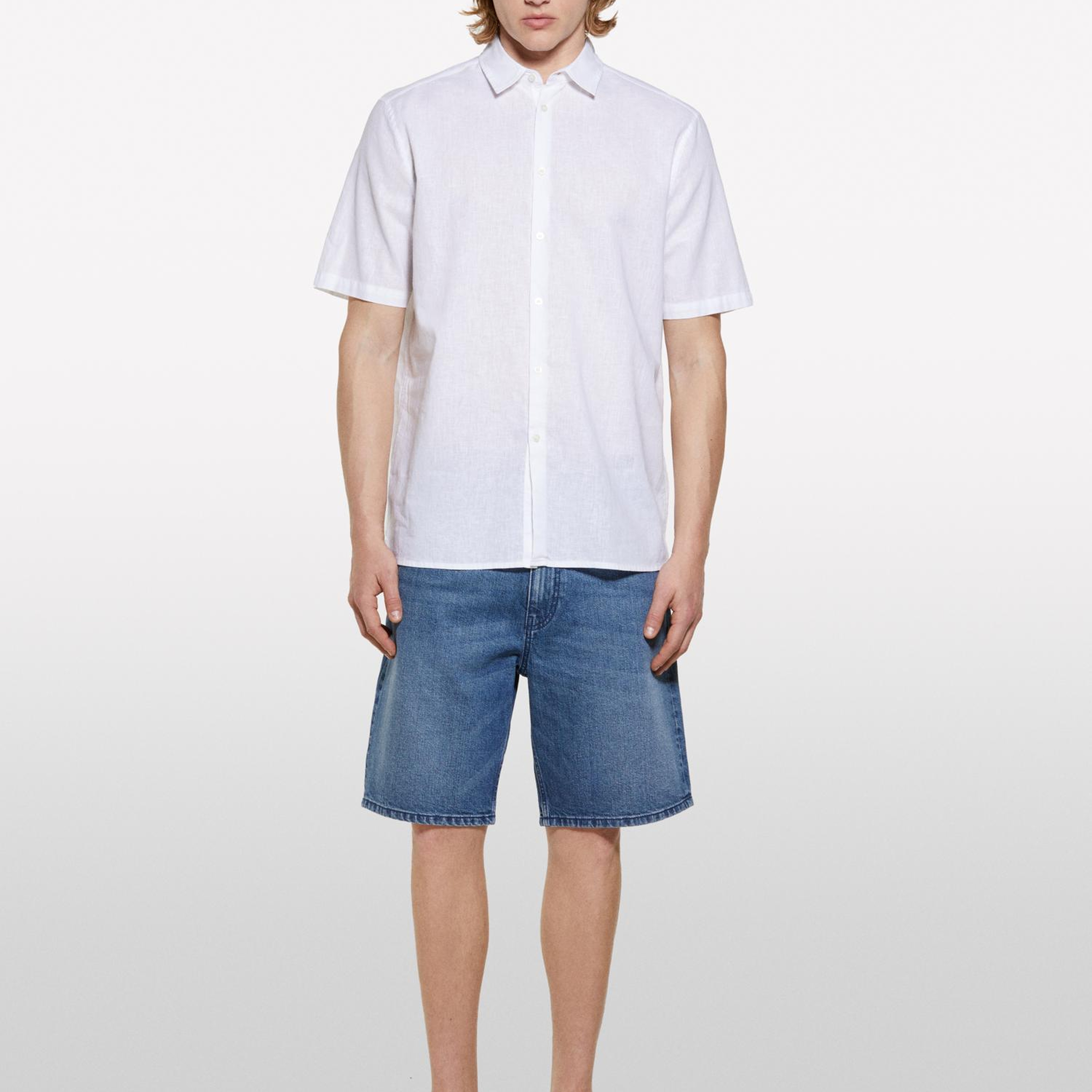 Erkek Koyu Denim %100 Pamuk Orta Bel Regular Fit Denim Şort
