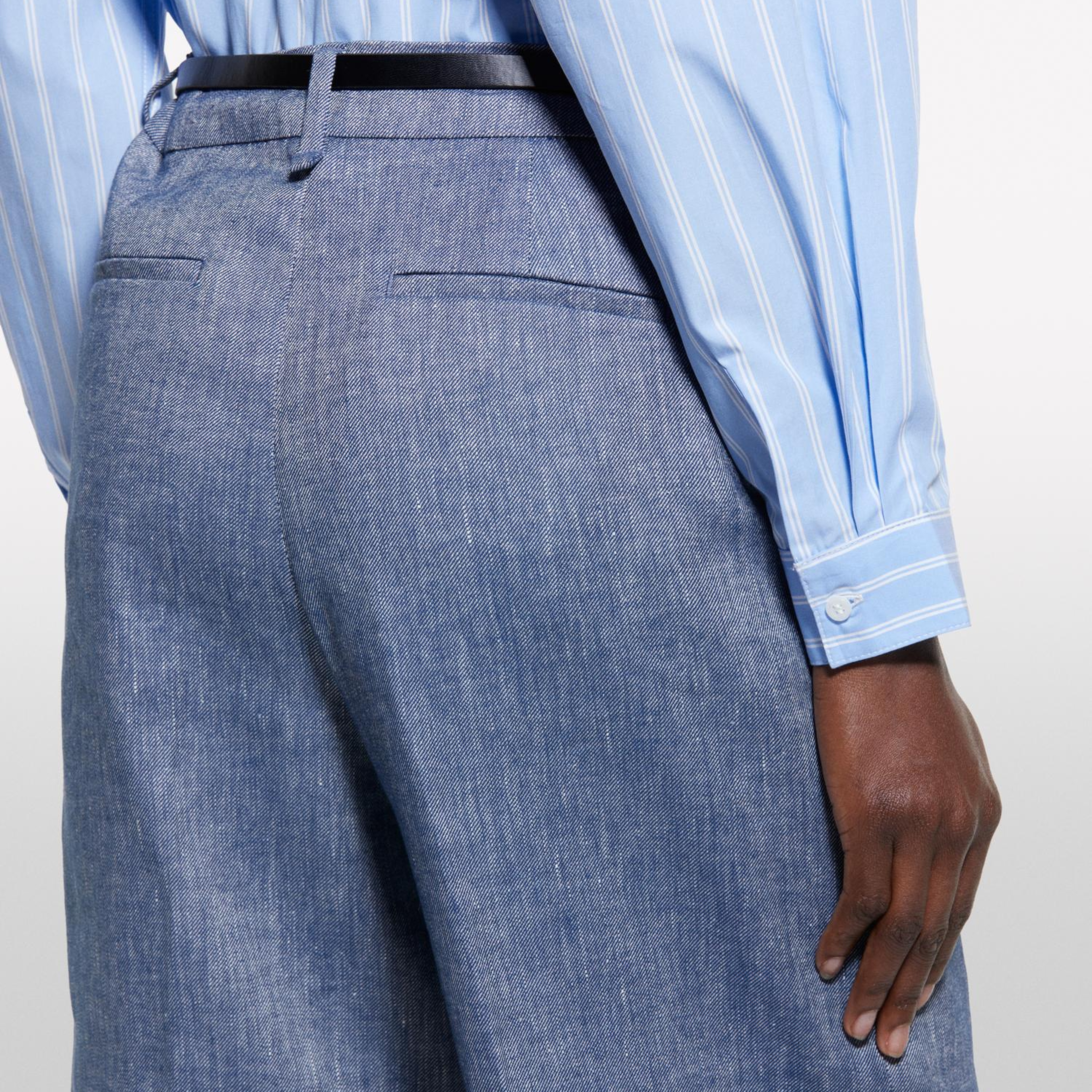 Kadın İndigo Keten Karışımlı Denim Görünümlü Şort