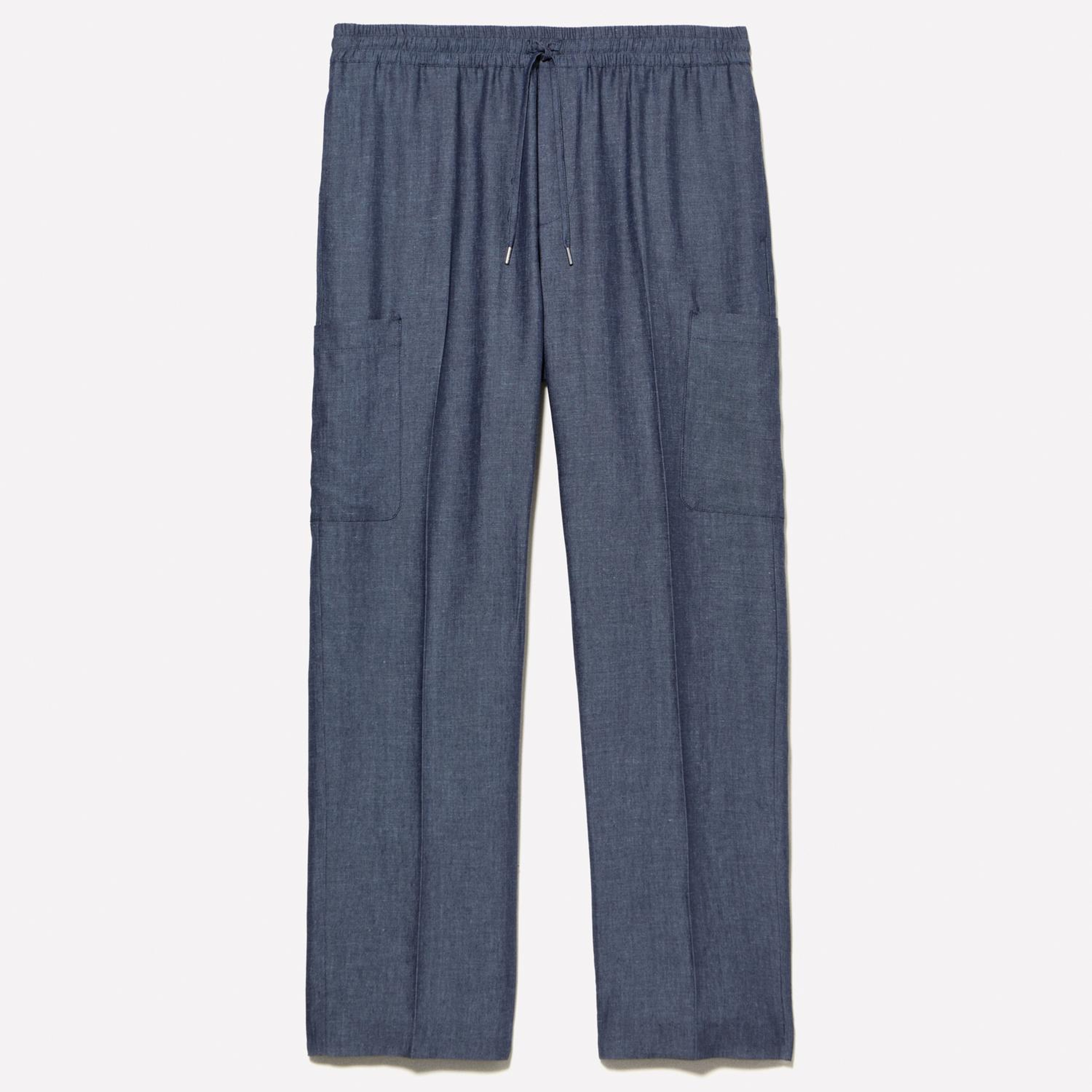 Erkek İndigo Keten Karışımlı Büzgü İpli Cepli Jogger Pantolon