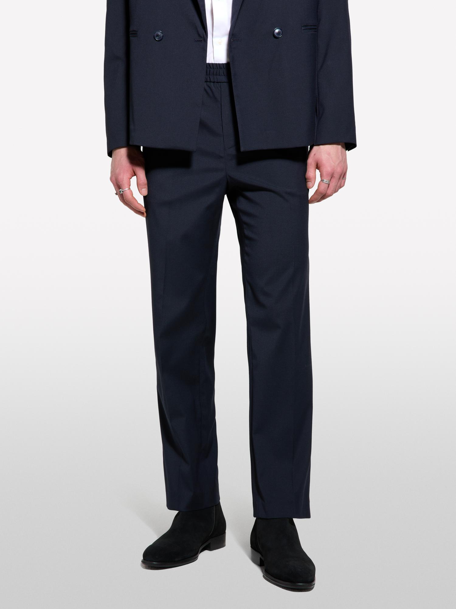 Erkek Koyu Lacivert Viskoz Karışımlı Fermuar Detaylı Regular Fit Jogger Pantolon