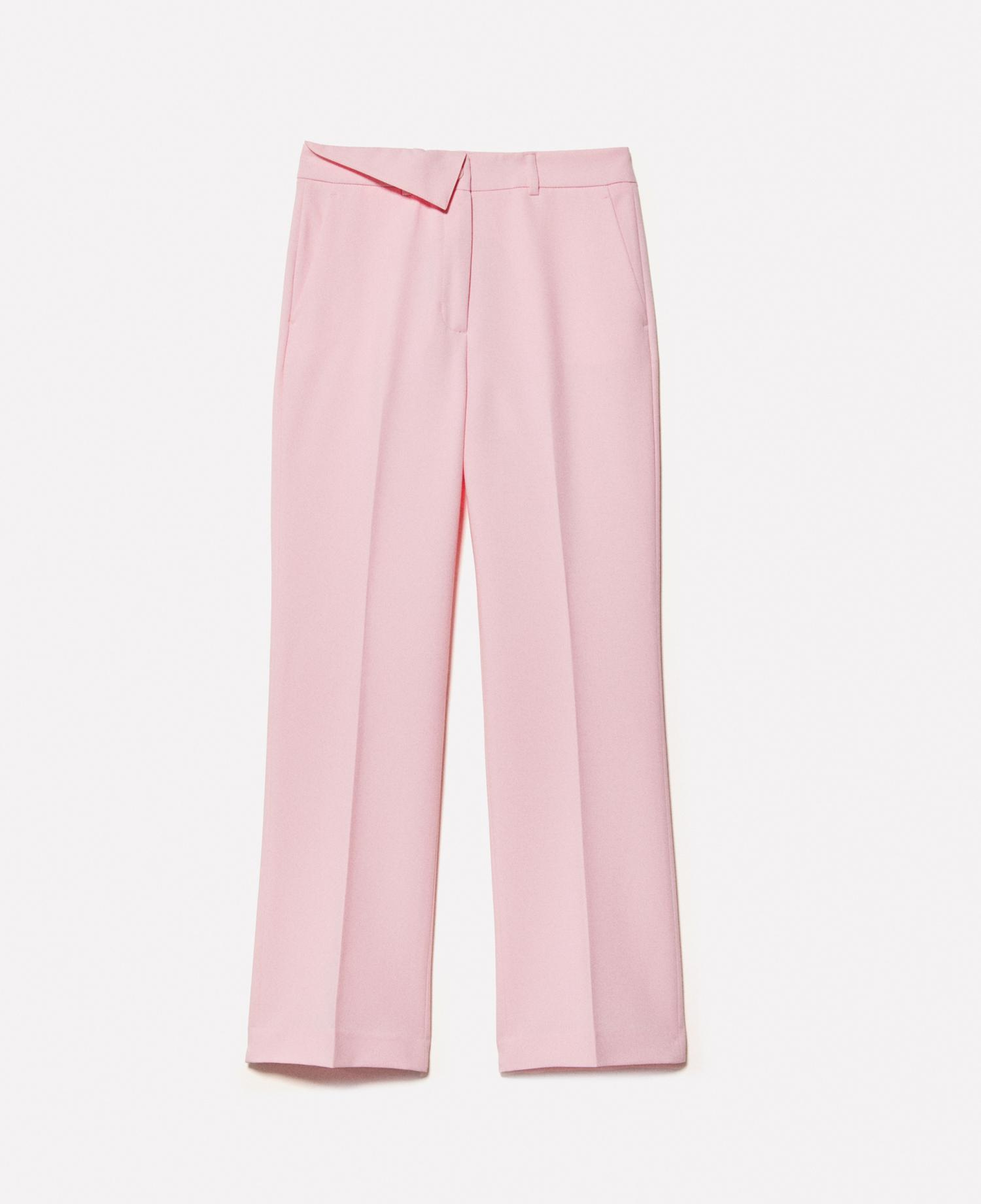 Kadın Açık Pembe Streç Viskozlu Beli Detaylı Normal Bel Düz Paça Pantolon