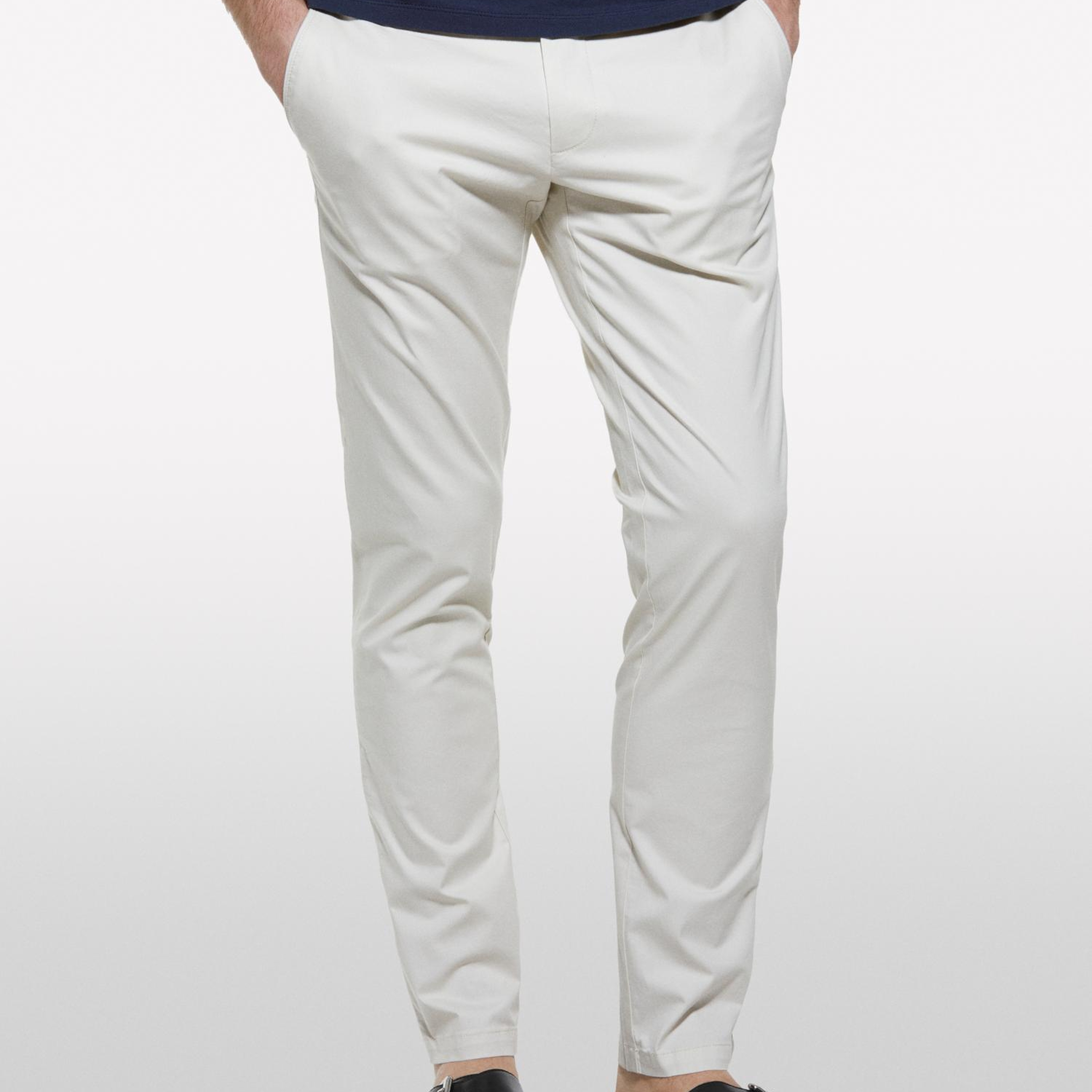 Erkek Açık Bej Pamuk Karışımlı Slim Fit Chino Pantolon