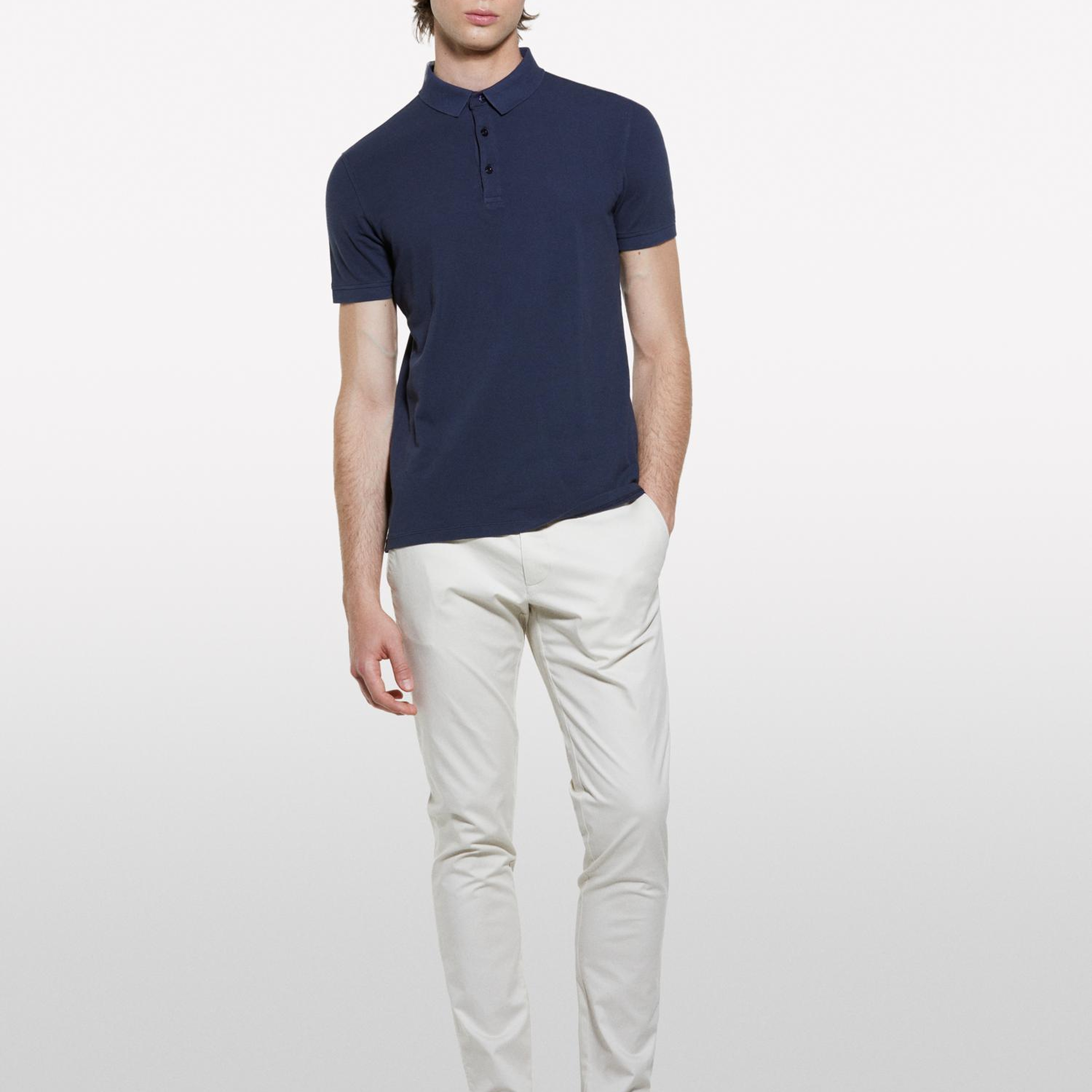 Erkek Açık Bej Pamuk Karışımlı Slim Fit Chino Pantolon
