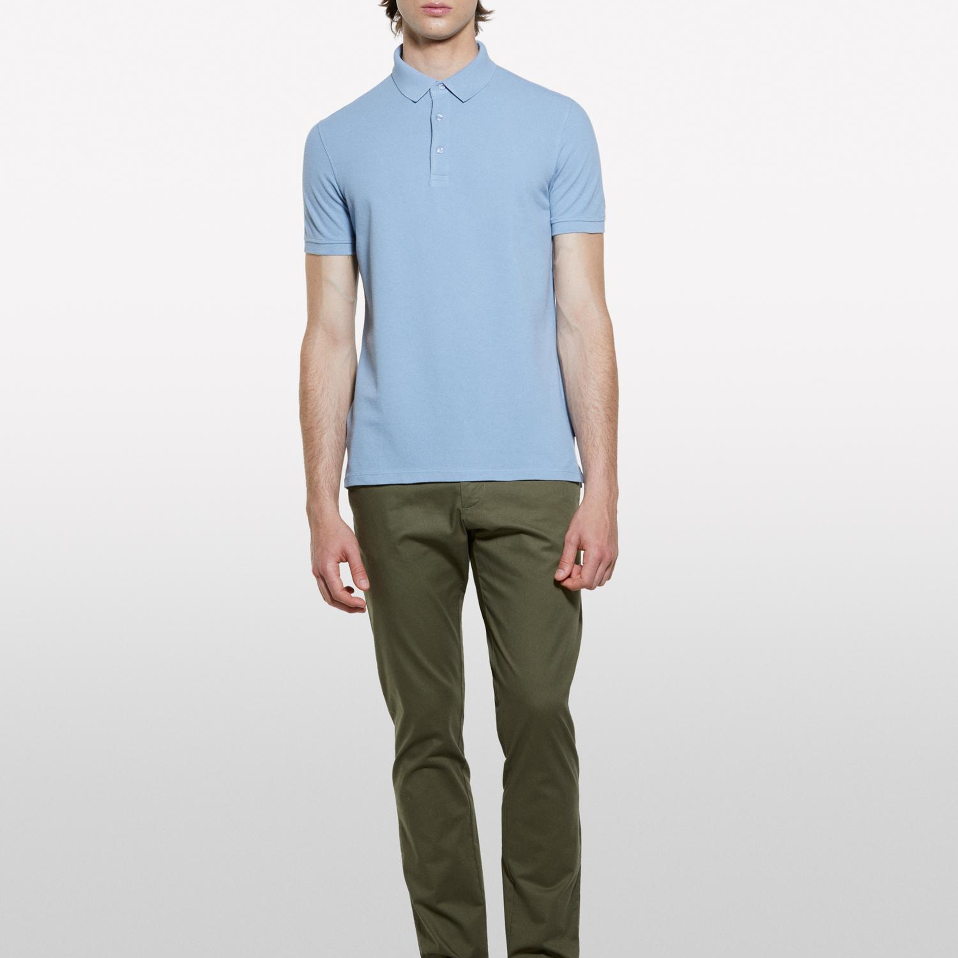Erkek Asker Yeşili Pamuk Karışımlı Slim Fit Chino Pantolon
