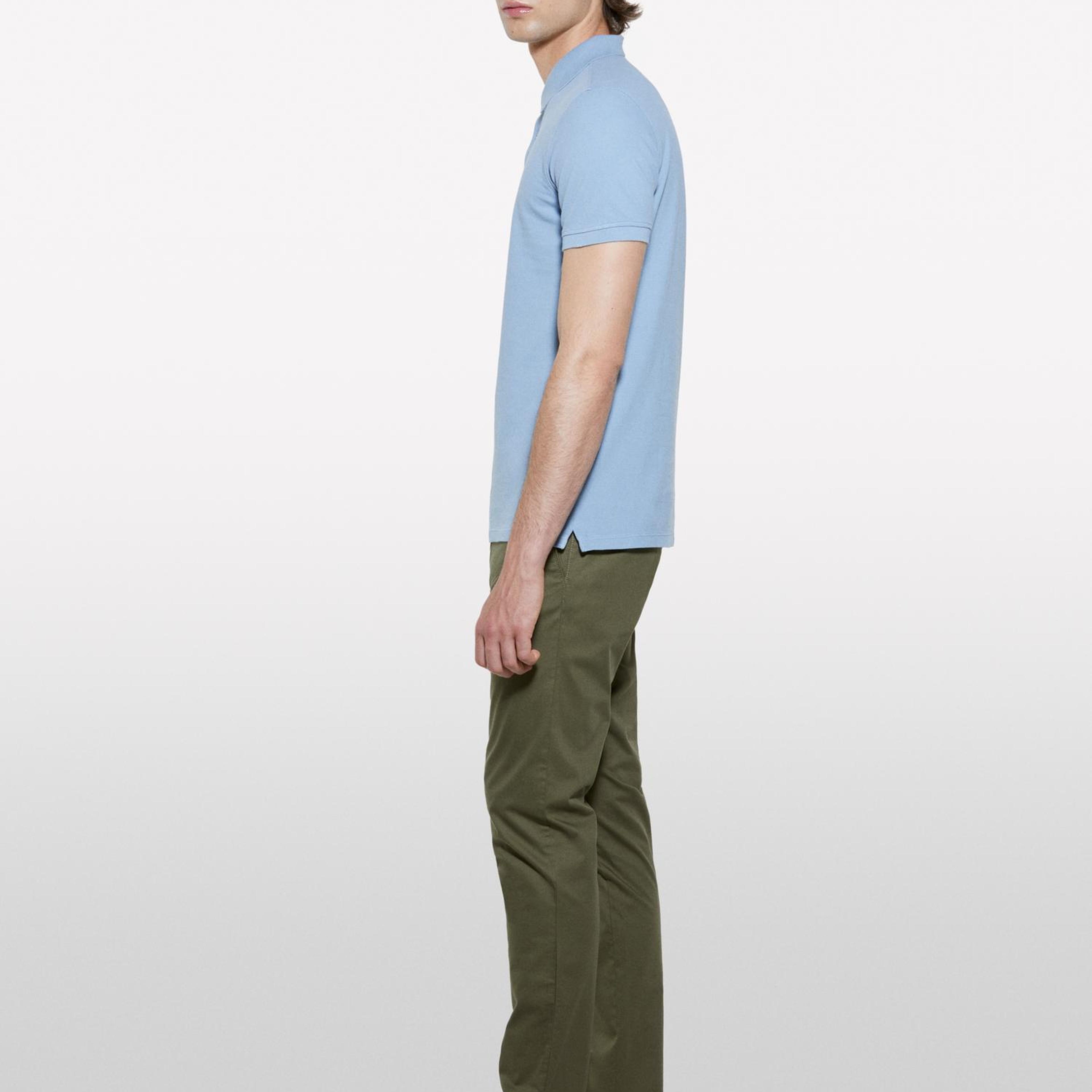 Erkek Asker Yeşili Pamuk Karışımlı Slim Fit Chino Pantolon