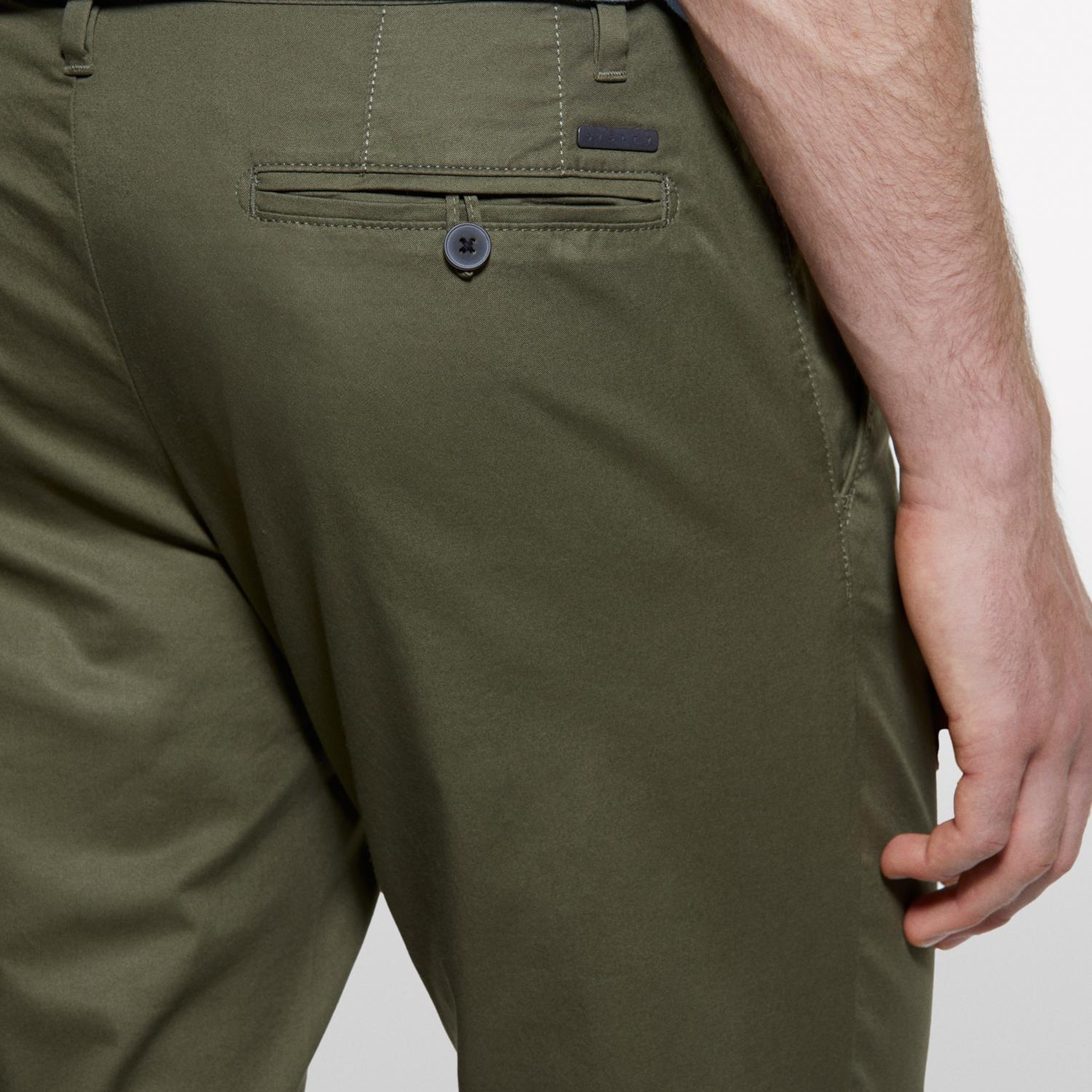 Erkek Asker Yeşili Pamuk Karışımlı Slim Fit Chino Pantolon