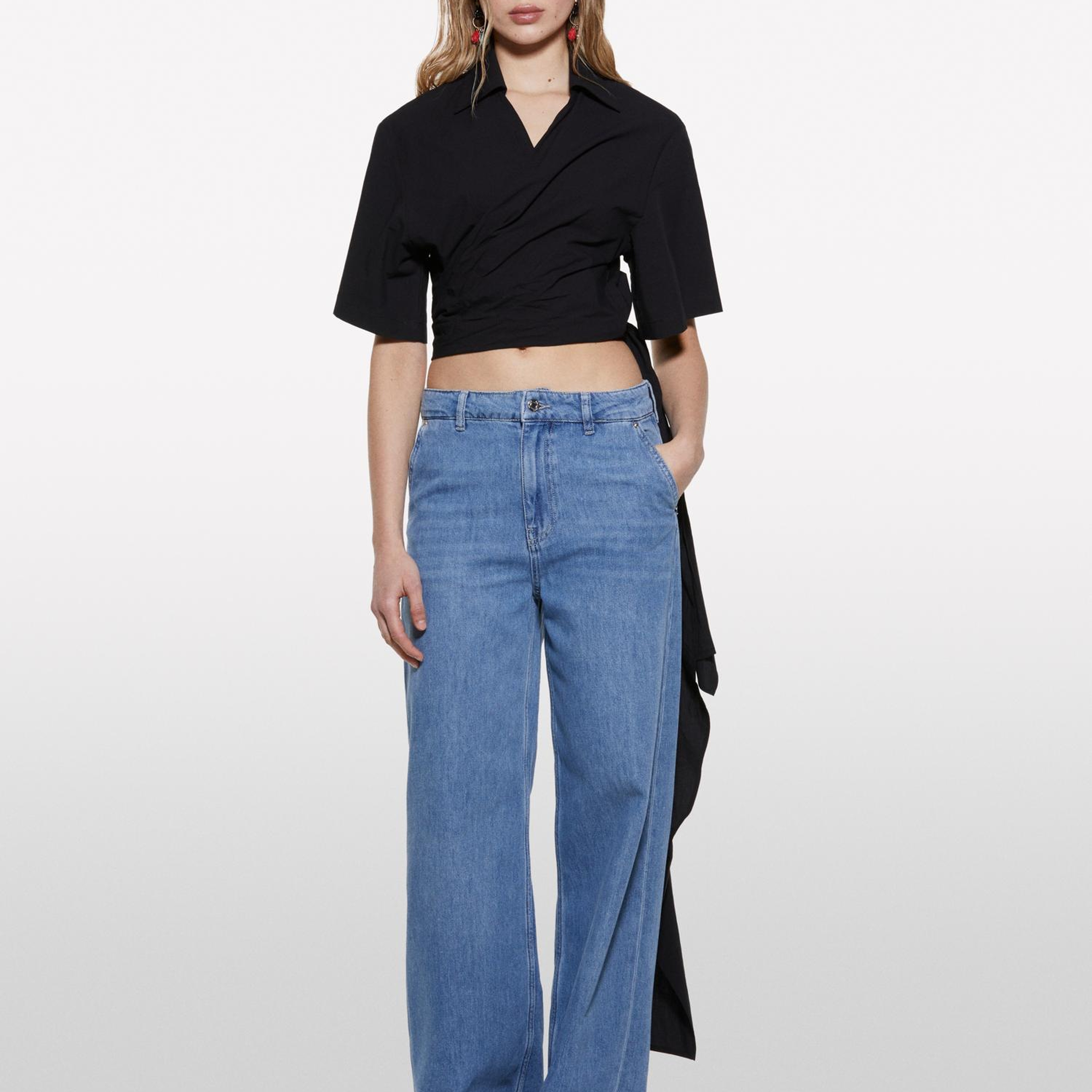 Kadın Açık Denim Liyosel Karışımlı Wide Leg Pantolon