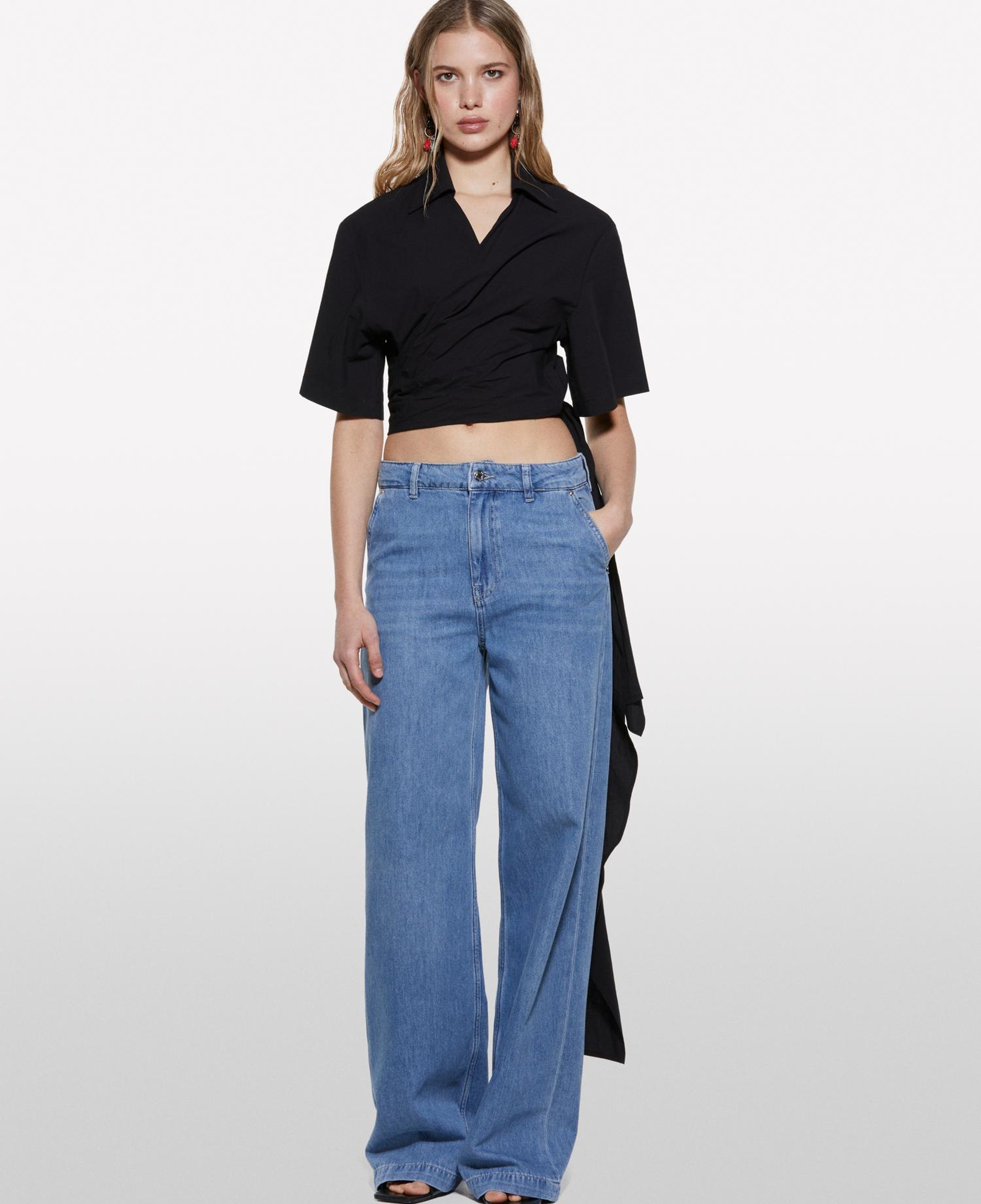 Kadın Açık Denim Liyosel Karışımlı Wide Leg Pantolon