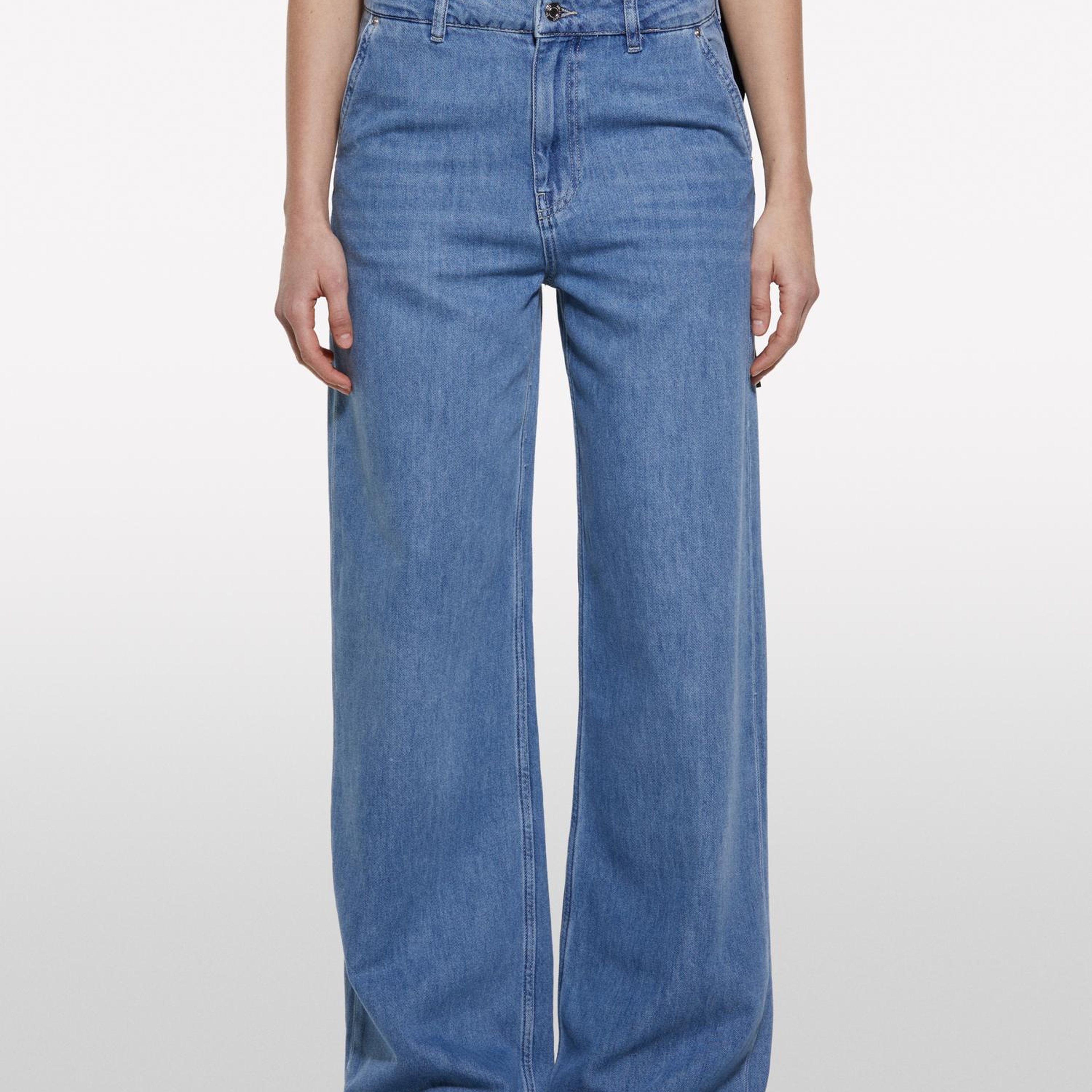 Kadın Açık Denim Liyosel Karışımlı Wide Leg Pantolon