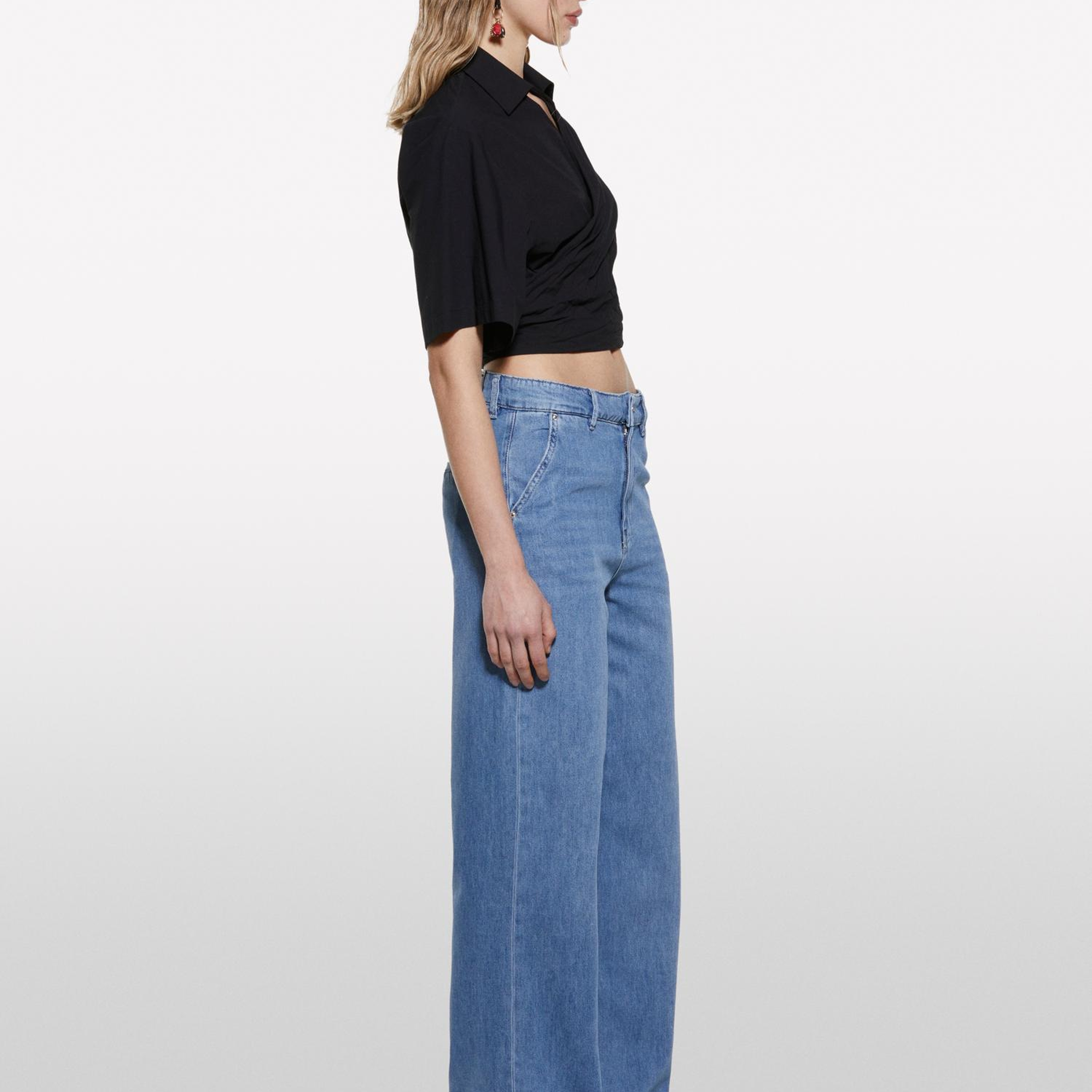 Kadın Açık Denim Liyosel Karışımlı Wide Leg Pantolon