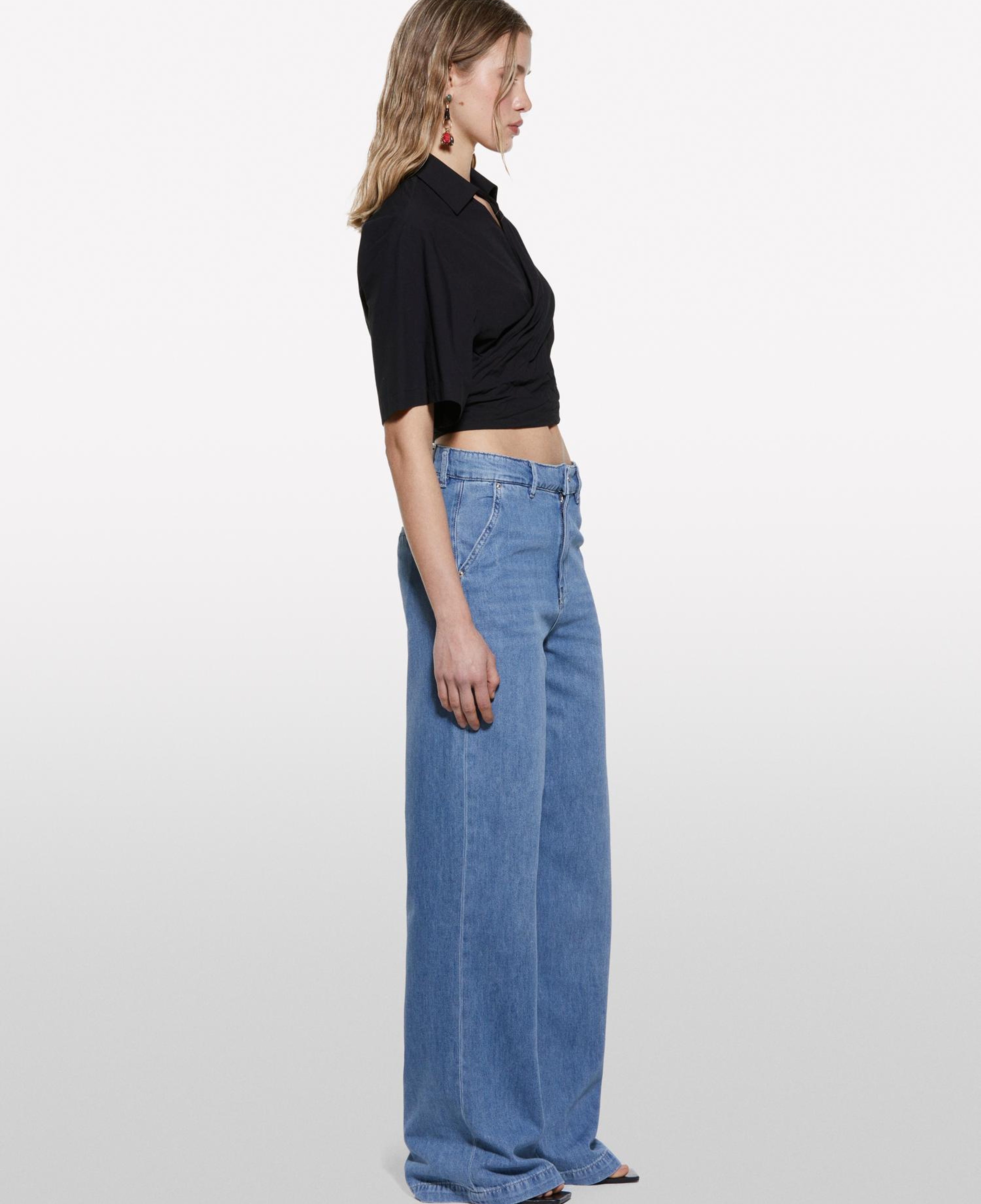 Kadın Açık Denim Liyosel Karışımlı Wide Leg Pantolon