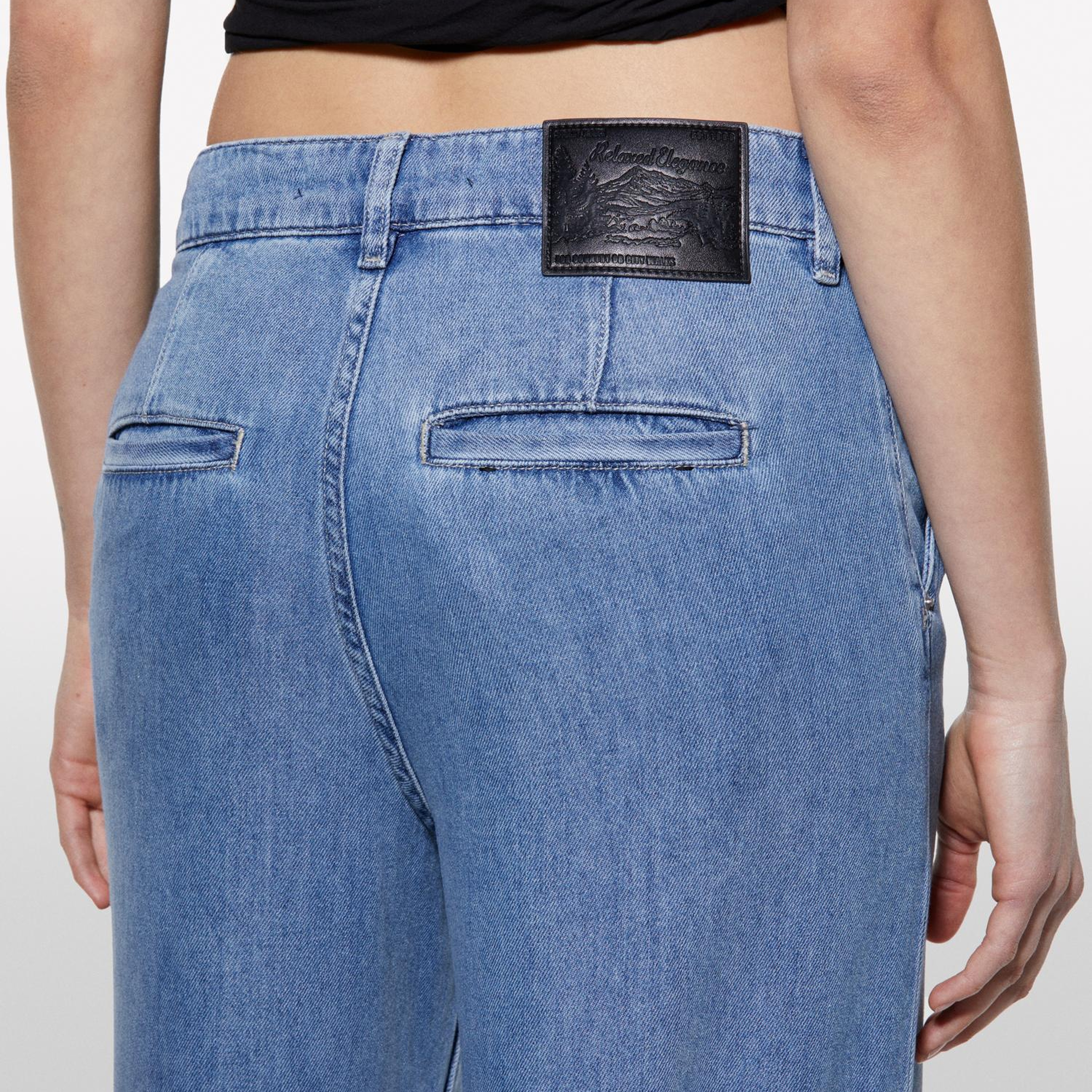 Kadın Açık Denim Liyosel Karışımlı Wide Leg Pantolon