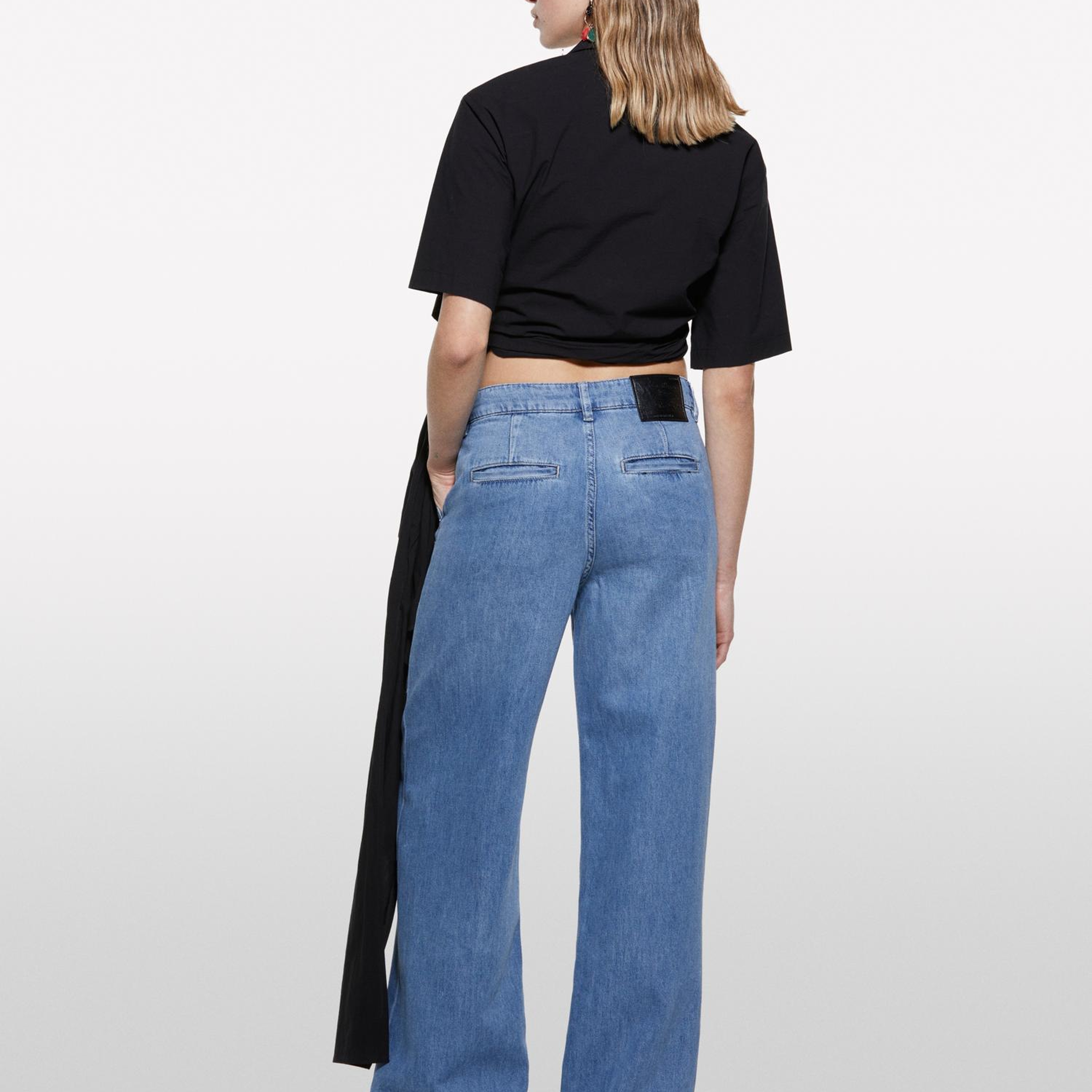Kadın Açık Denim Liyosel Karışımlı Wide Leg Pantolon