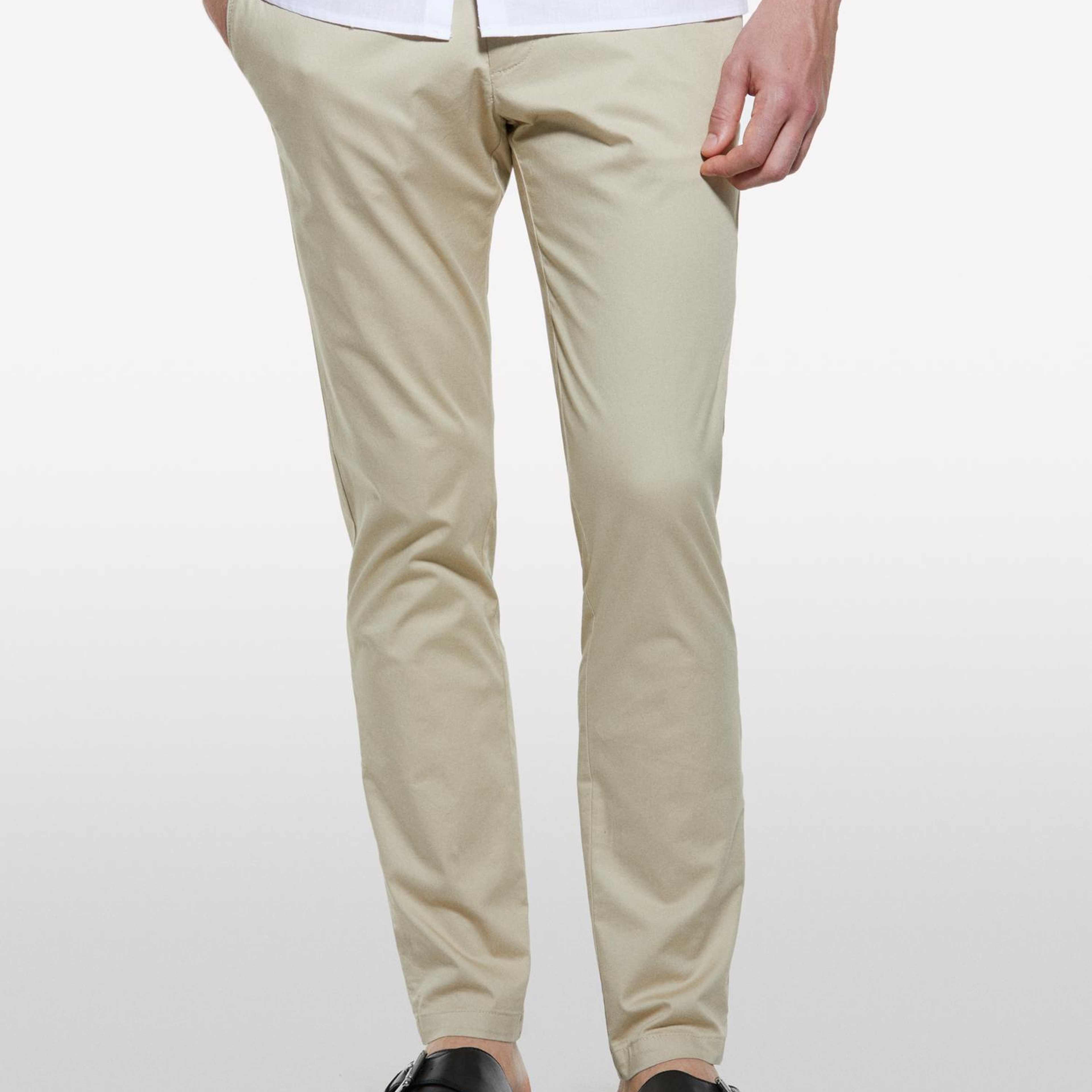 Erkek Bej Pamuk Karışımlı Slim Fit Chino Pantolon