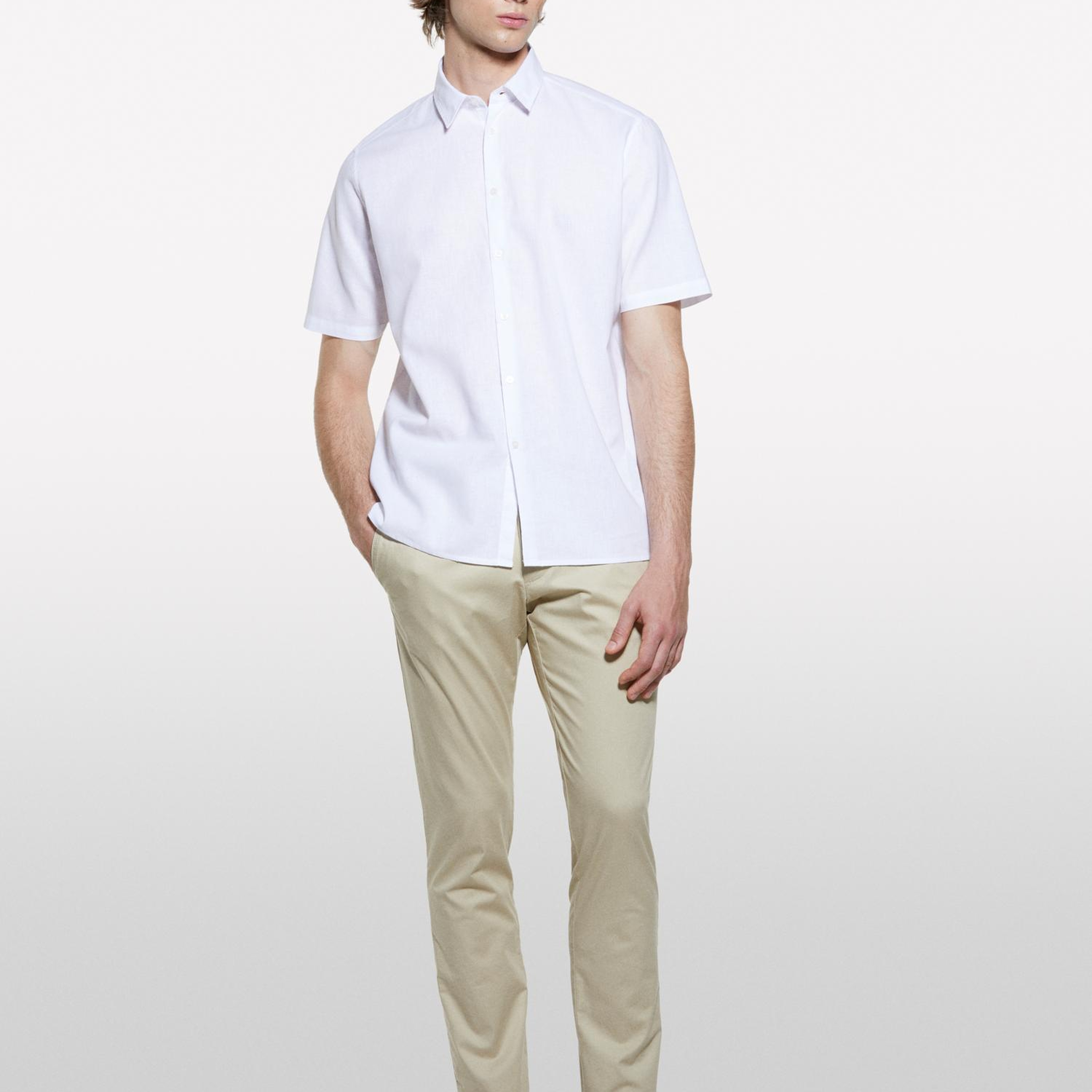 Erkek Bej Pamuk Karışımlı Slim Fit Chino Pantolon